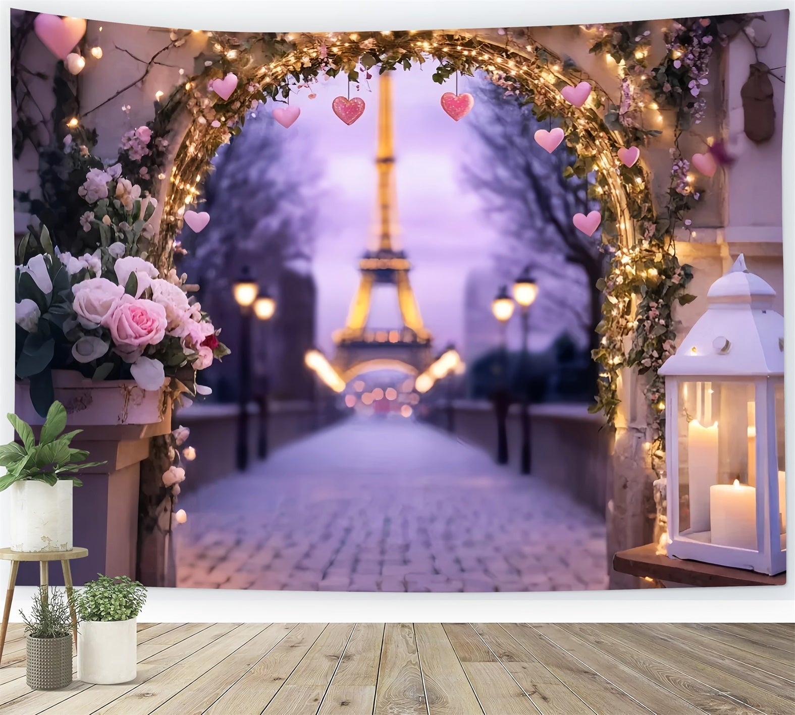 Paris Backdrops Romantic Eiffel Lantern Arch Paris Backdrop UK LXX59-45