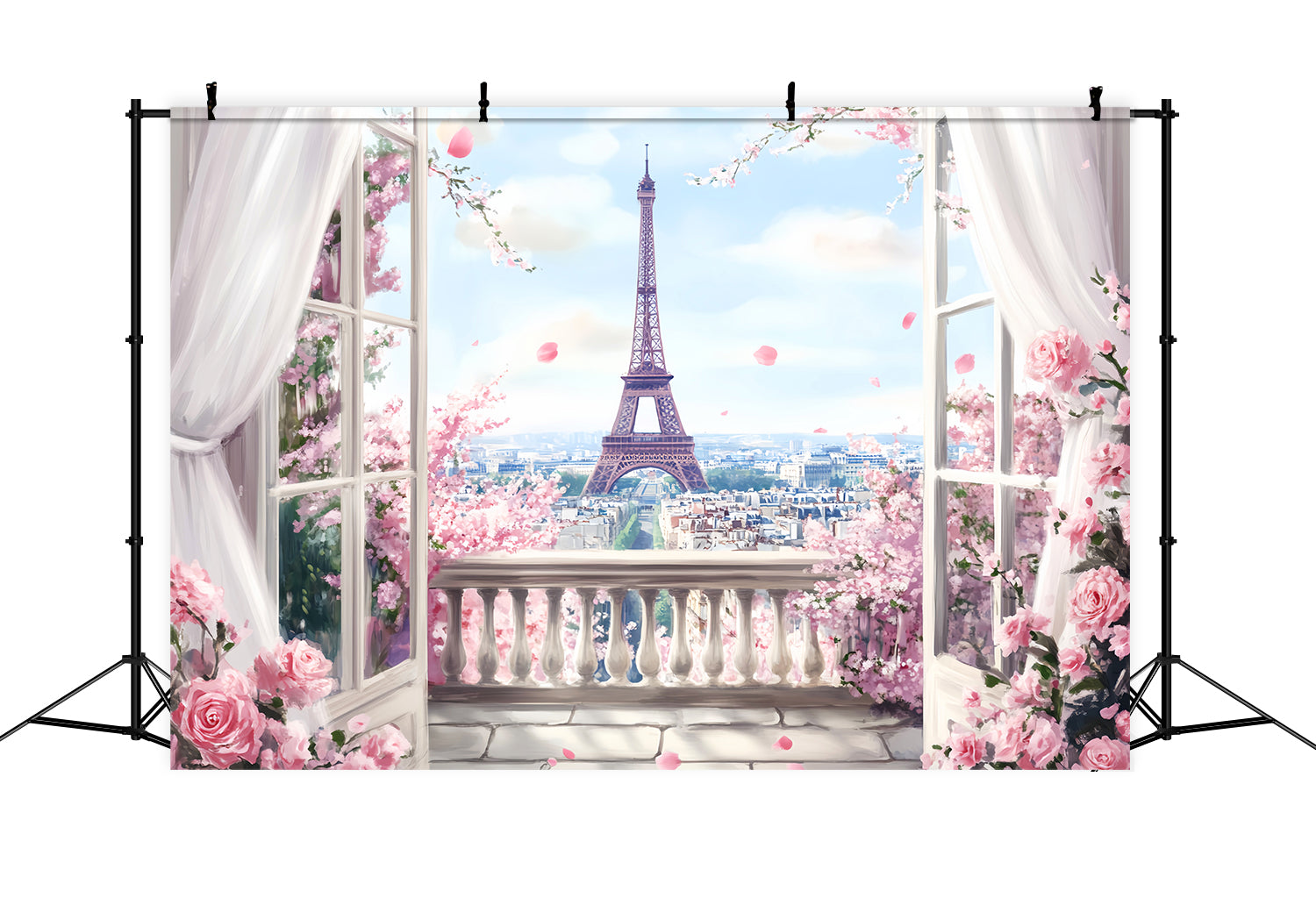 Paris Backdrops Spring Balcony Eiffel View Eiffel Tower Paris Backdrop UK LXX59-46