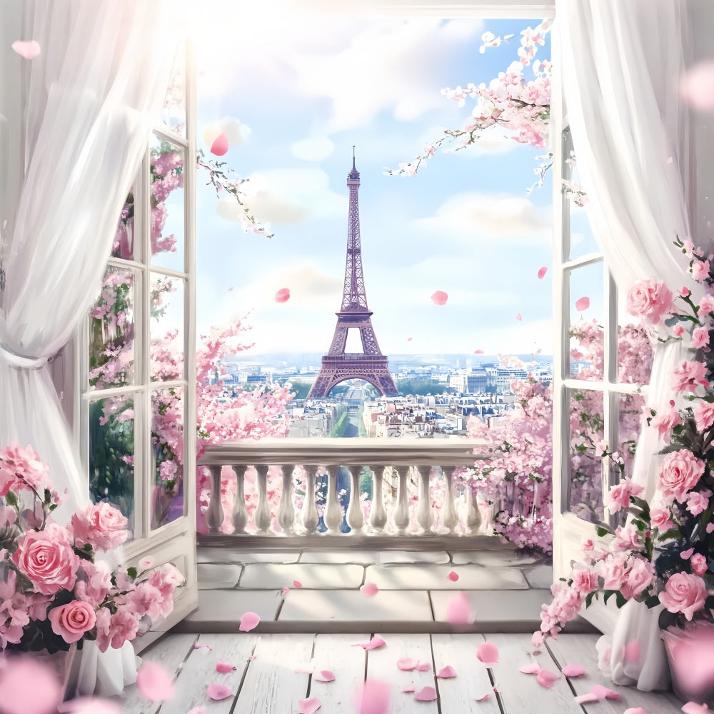 Paris Backdrops Spring Balcony Eiffel View Eiffel Tower Paris Backdrop UK LXX59-46