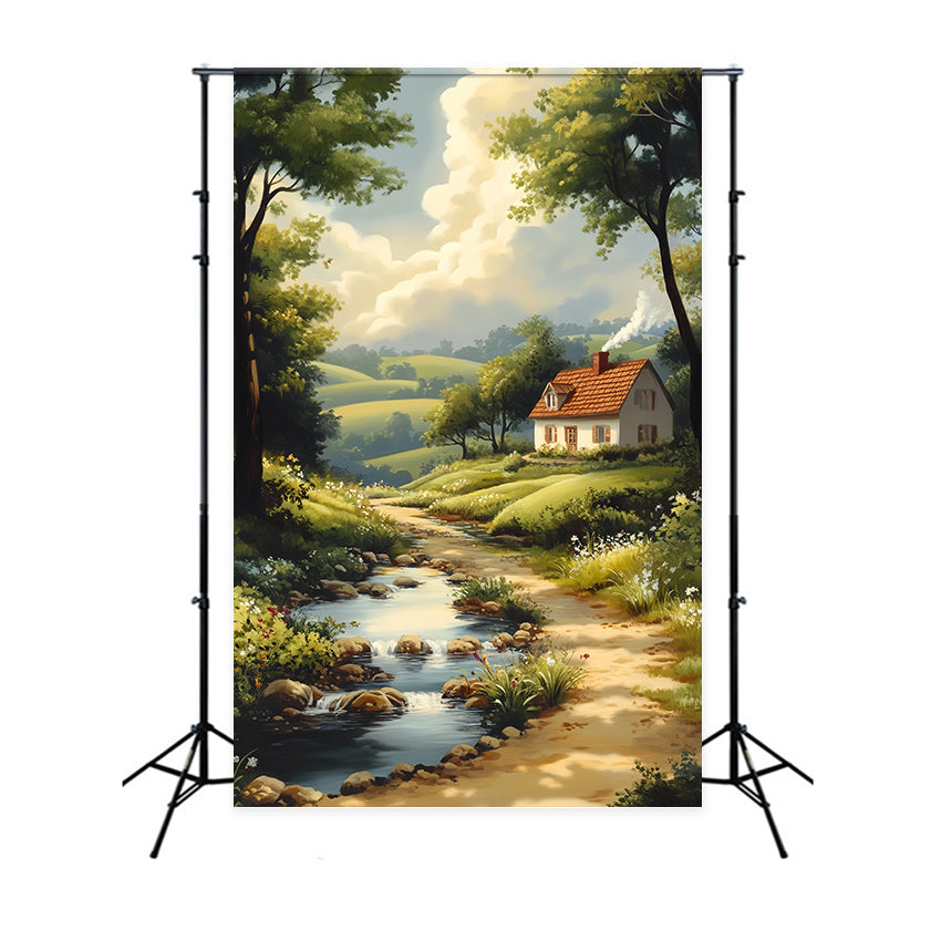 Europe Backdrop Countryside Cottage River Path Paris Backdrops UK LXX59-49