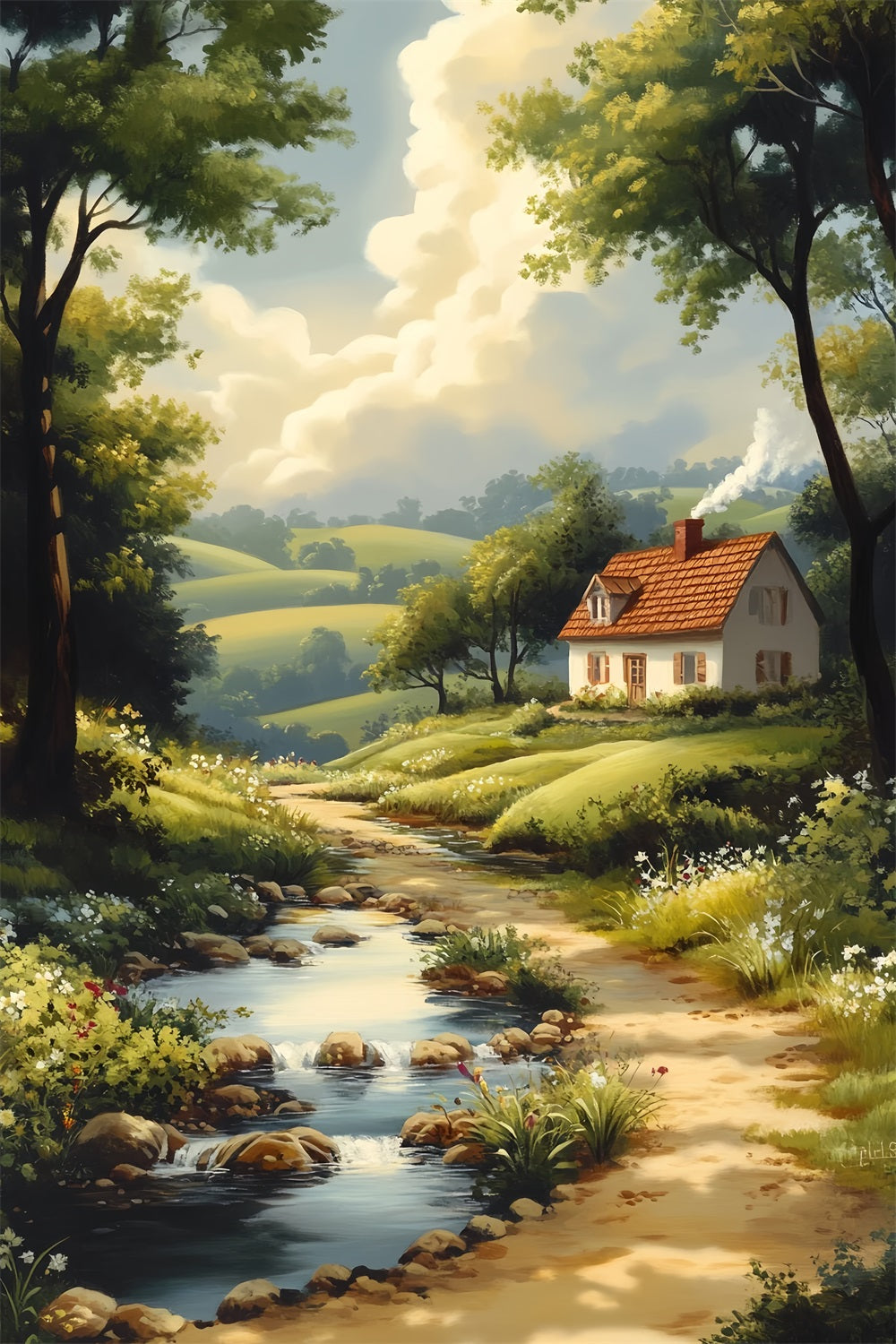 Europe Backdrop Countryside Cottage River Path Paris Backdrops UK LXX59-49