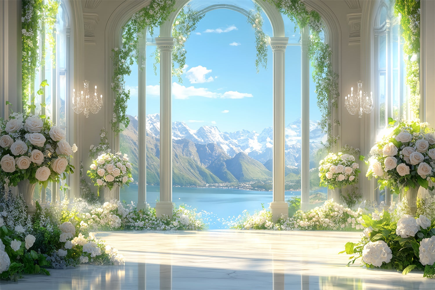 Europe Backdrop Luxury Floral Mountain Hall Paris Backdrop for Pictures UK LXX59-51