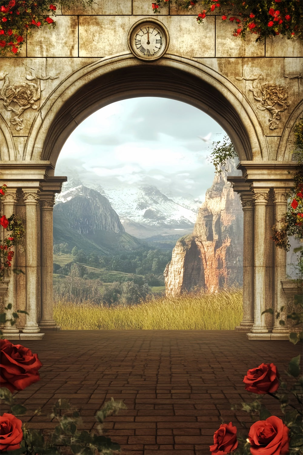 Europe Backdrop Ancient Archway Mountain View Paris Backdrop Ideas UK LXX59-54