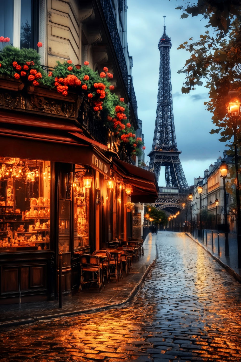 A Night in Paris Backdrop Paris Cafe Evening Glow Paris Backdrops UK LXX59-62