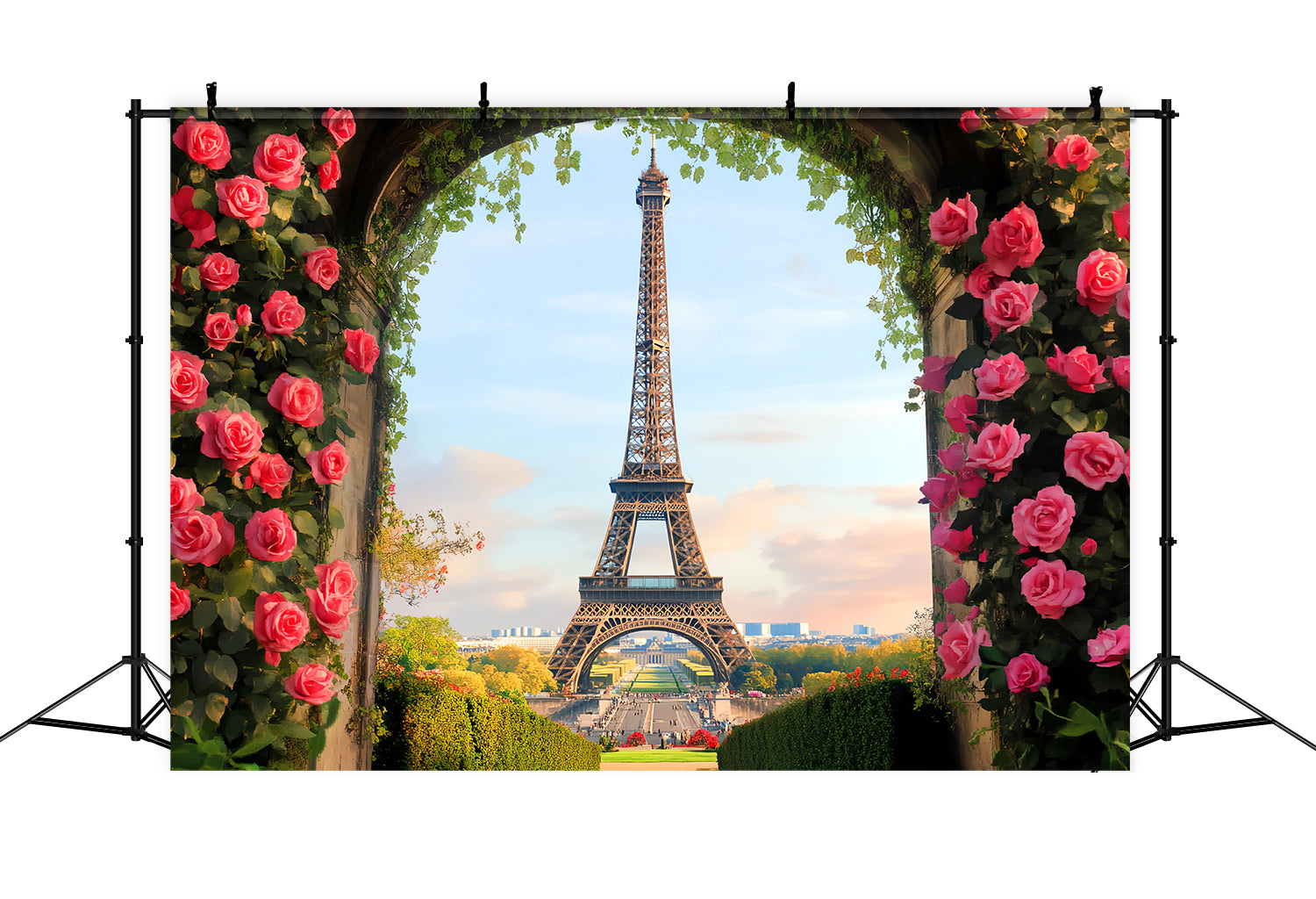 Eiffel Tower Backdrop Blooming Rose Arch Eiffel Paris Backdrop UK LXX59-77
