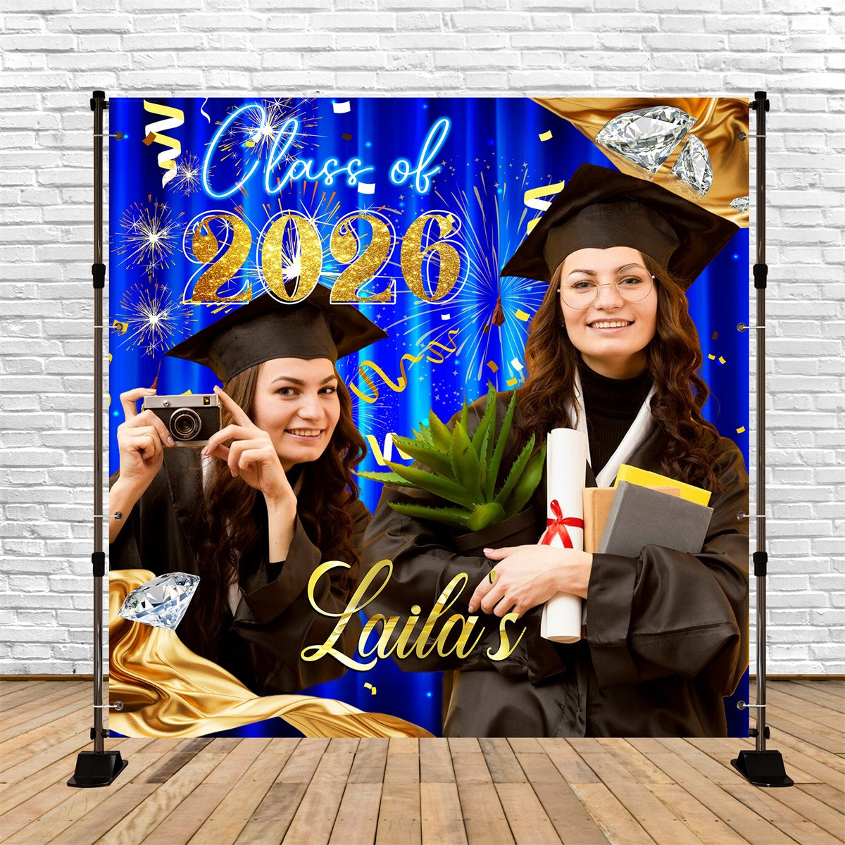 2026 Graduation Backdrop Blue Curtain Customized Party Graduation Backdrop UK LXX6-204