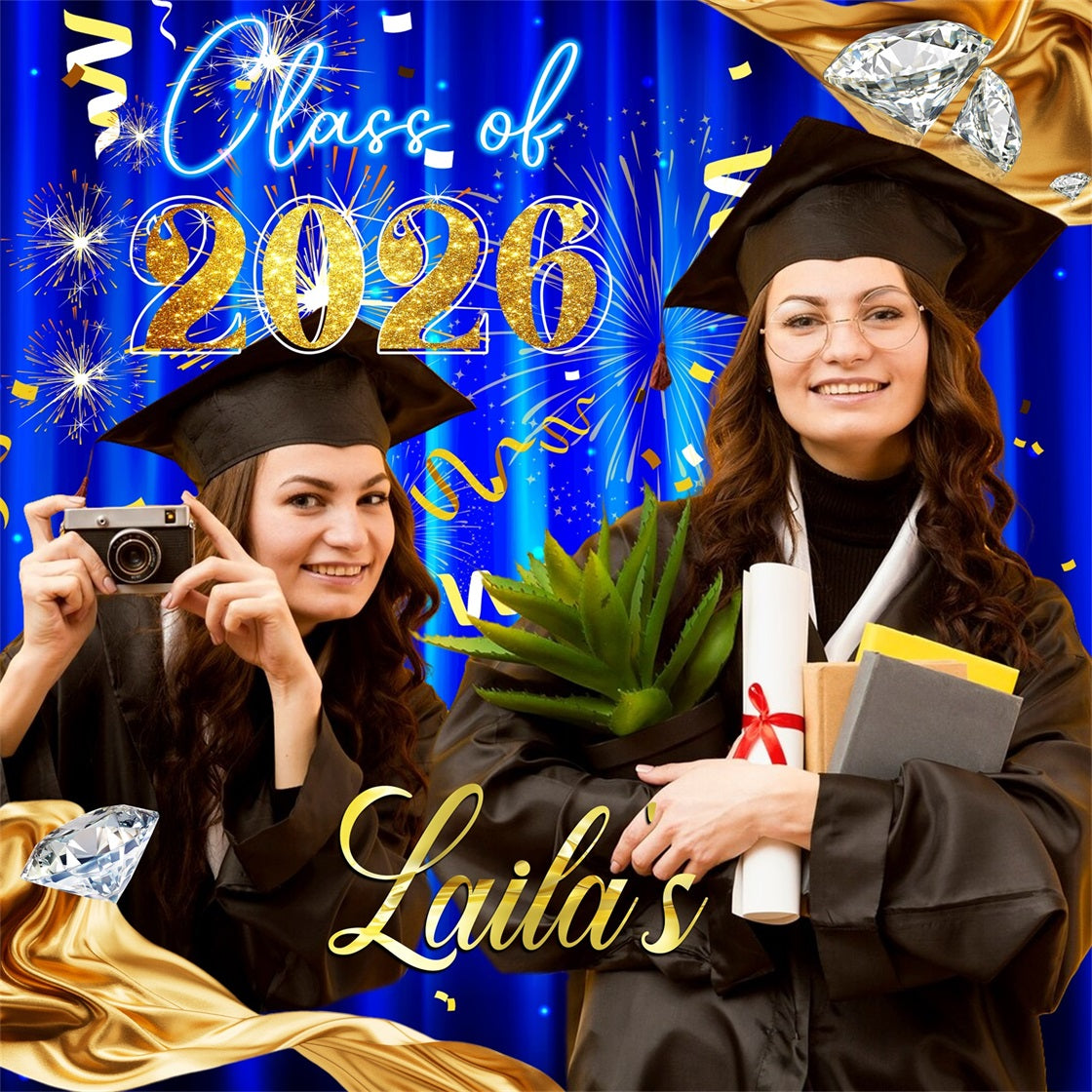 2026 Graduation Backdrop Blue Curtain Customized Party Graduation Backdrop UK LXX6-204