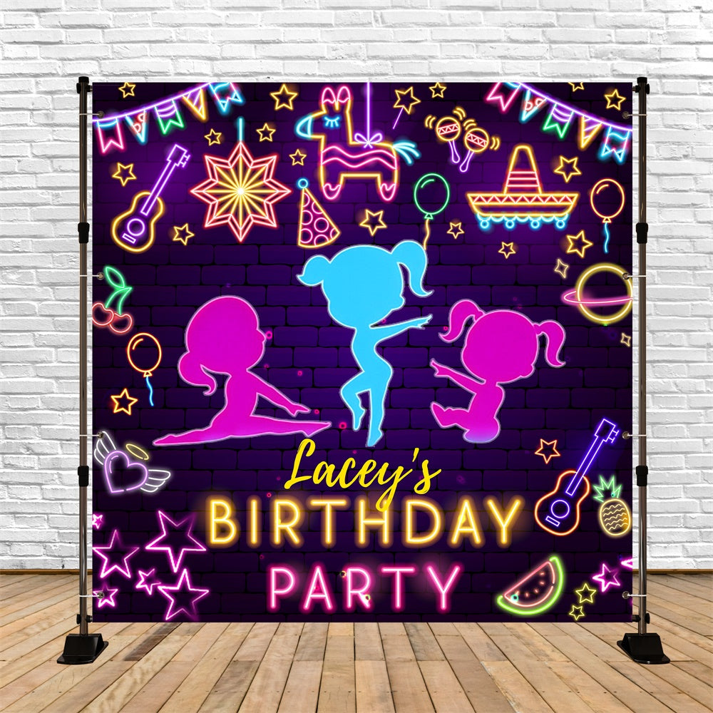 Backdrop Ideas For Birthday Neon Dance Party Customized Backdrop UK LXX6-59