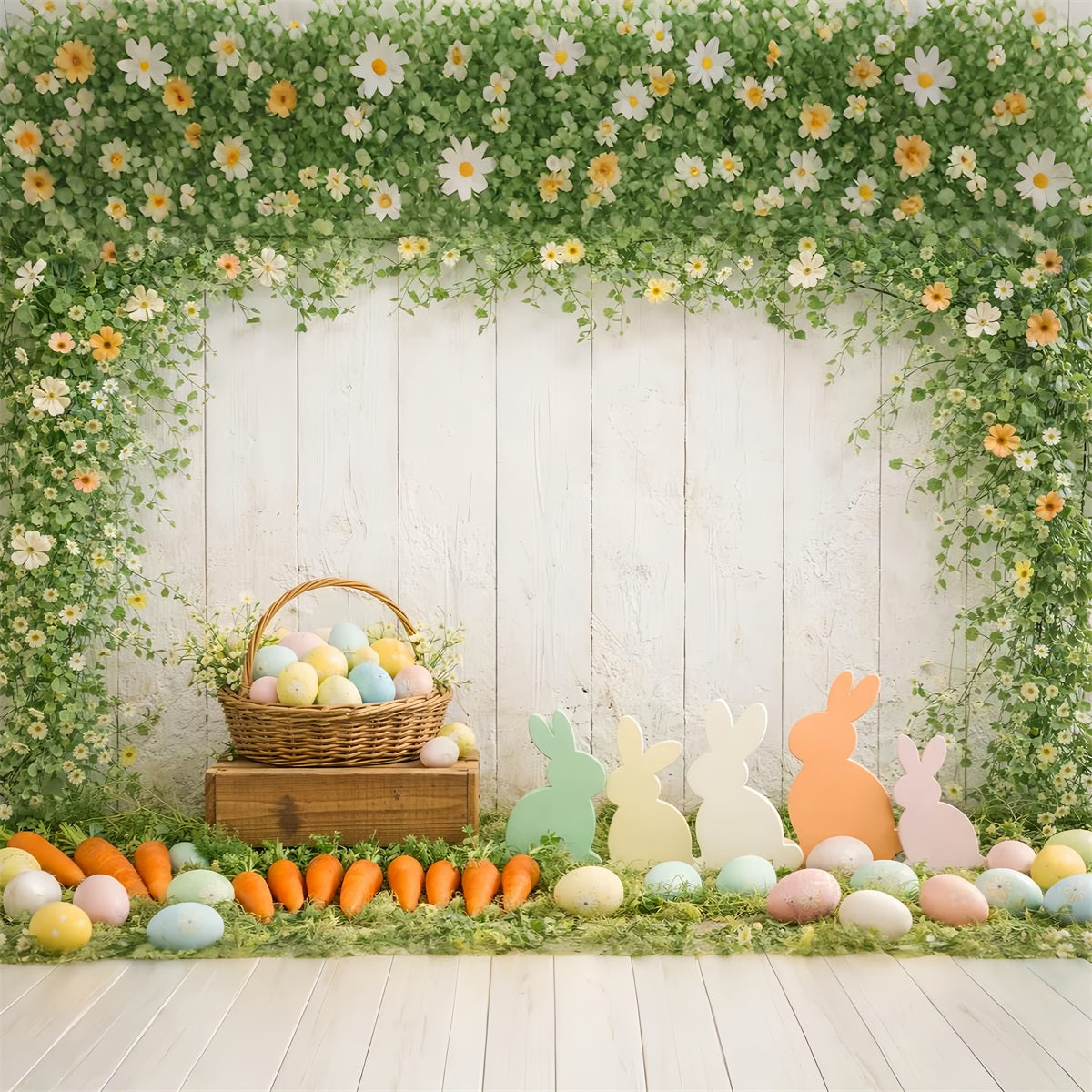 Easter Bunny Silhouette Backdrop Carrot Bundle Egg Basket Backdrop For Easter UK LXX61-115