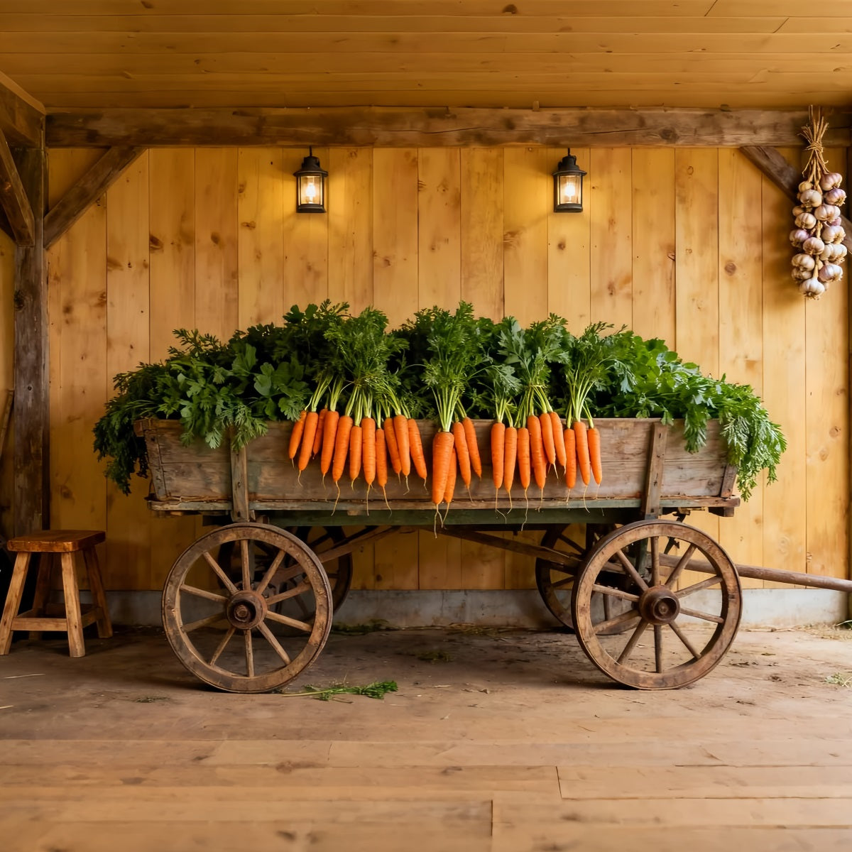 Easter Carrot Backdrop Wooden Cart Farmhouse Wall Easter Photography Backdrop UK LXX61-123