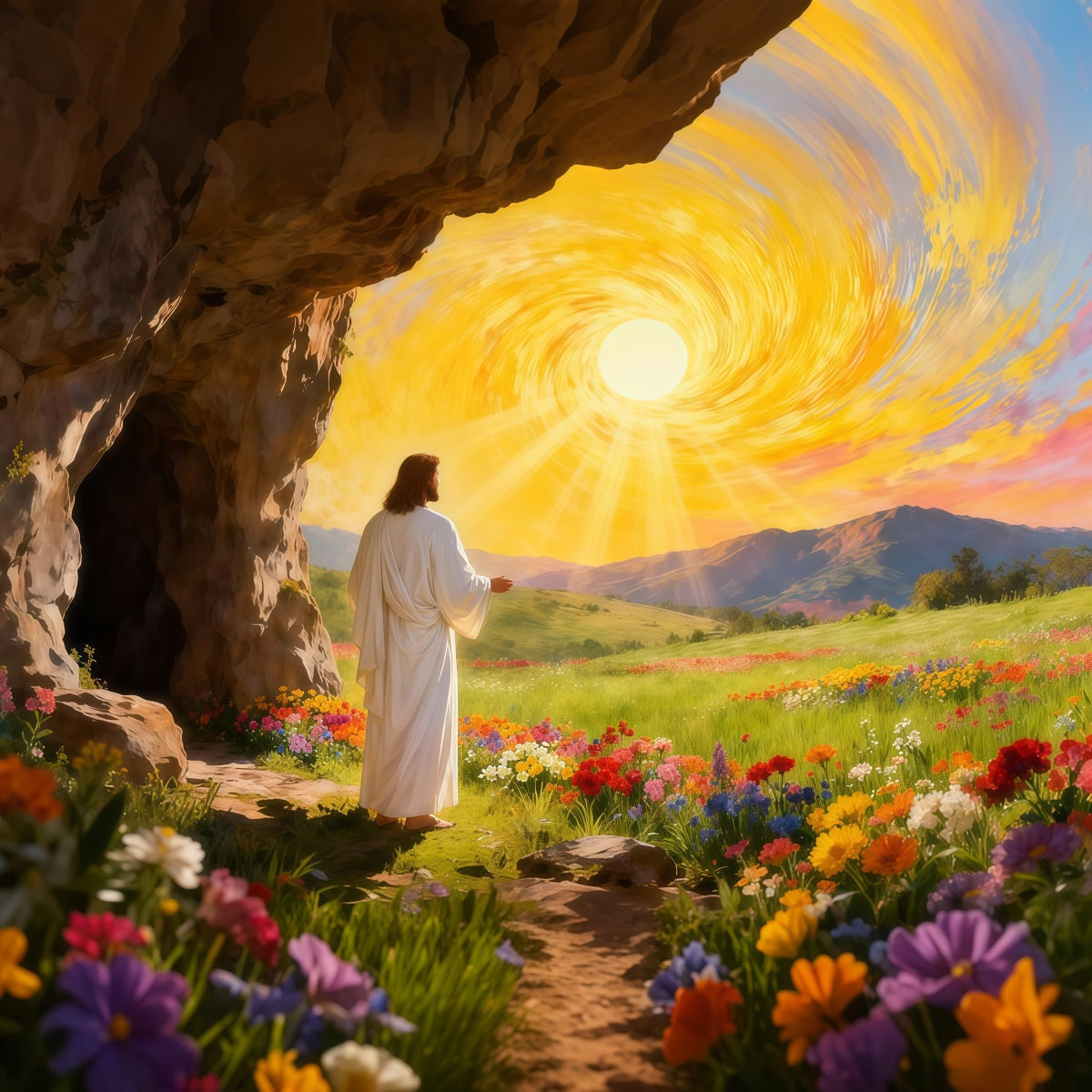 Christian Easter Backdrop He Is Risen Holy Light Easter Photo Backdrop UK LXX61-125