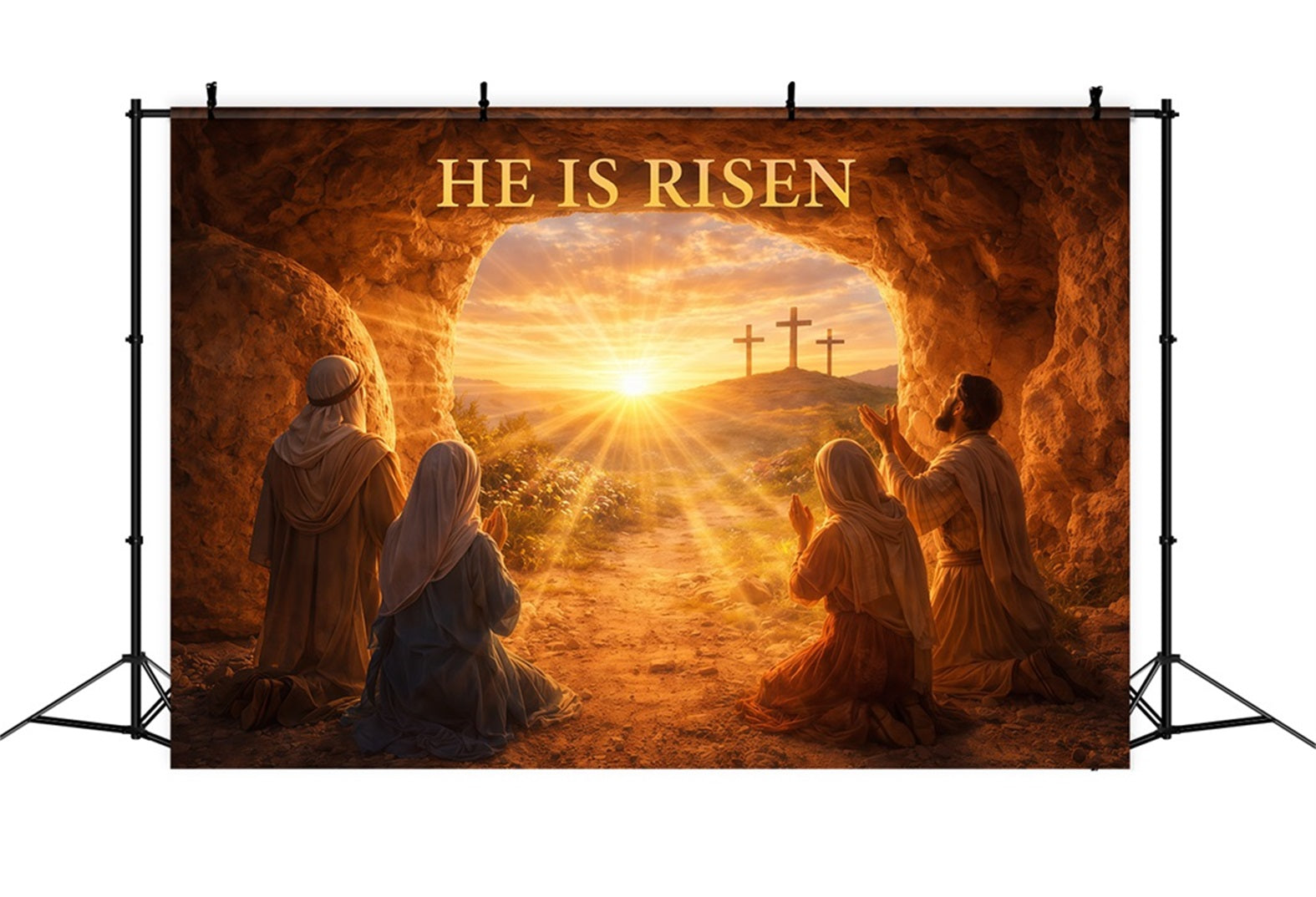 He Is Risen Backdrop Resurrection Light Cross Cave Easter Backdrop Photography UK LXX61-129