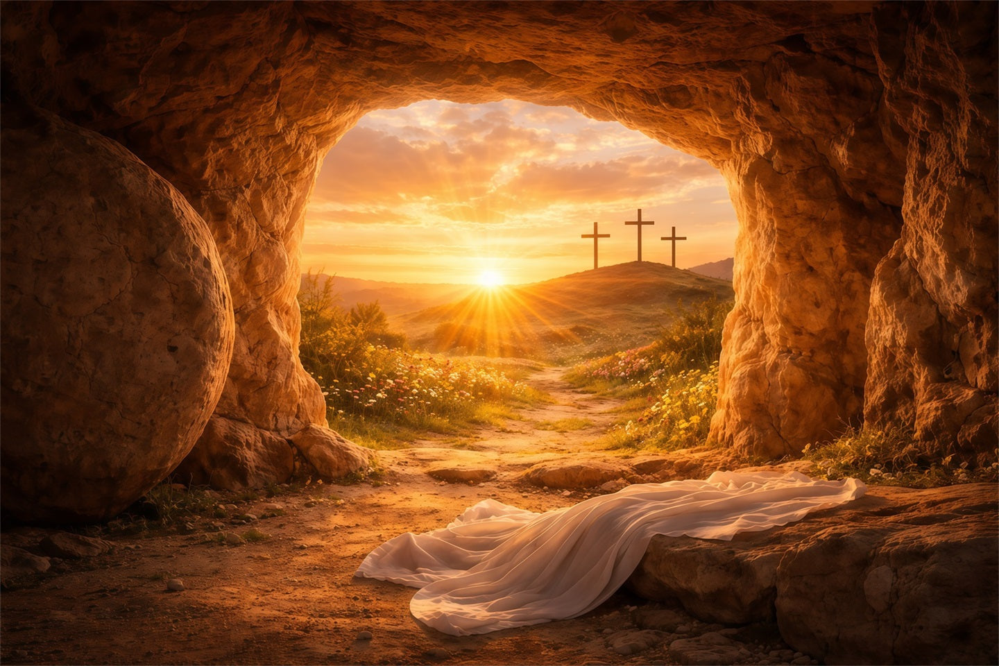 Easter Tomb Backdrop He Is Risen Holy Light Cross Easter Photography Backdrops UK LXX61-131