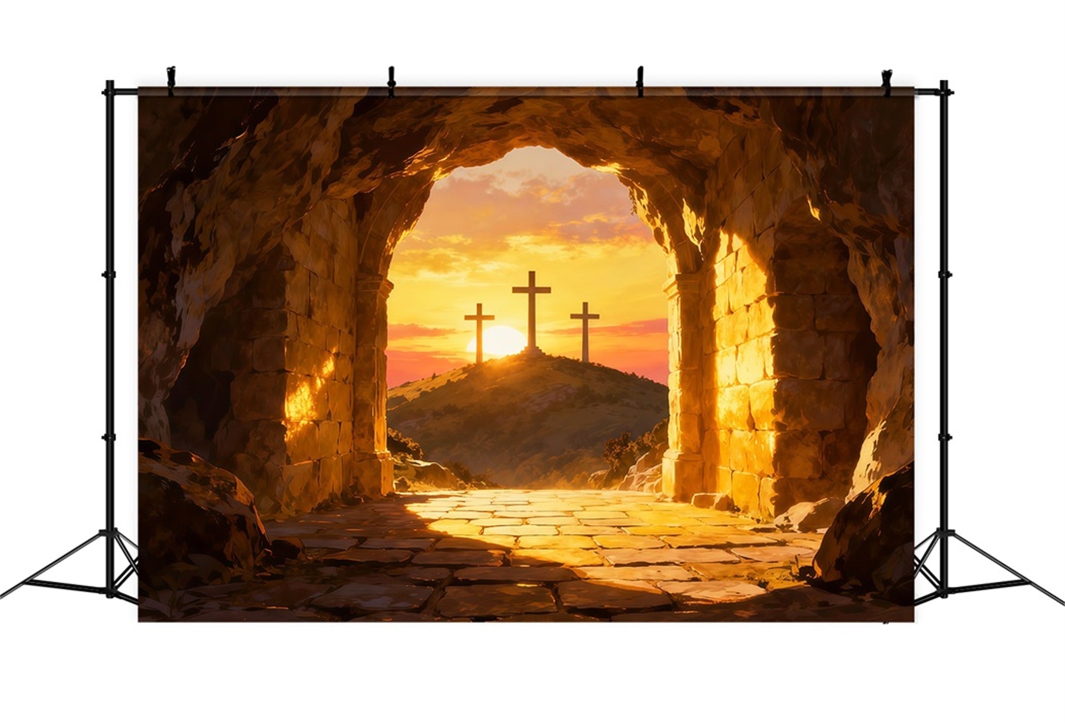 Religious Easter Backdrops He Is Risen Cross Hill Easter Photo Backdrop Ideas UK LXX61-133