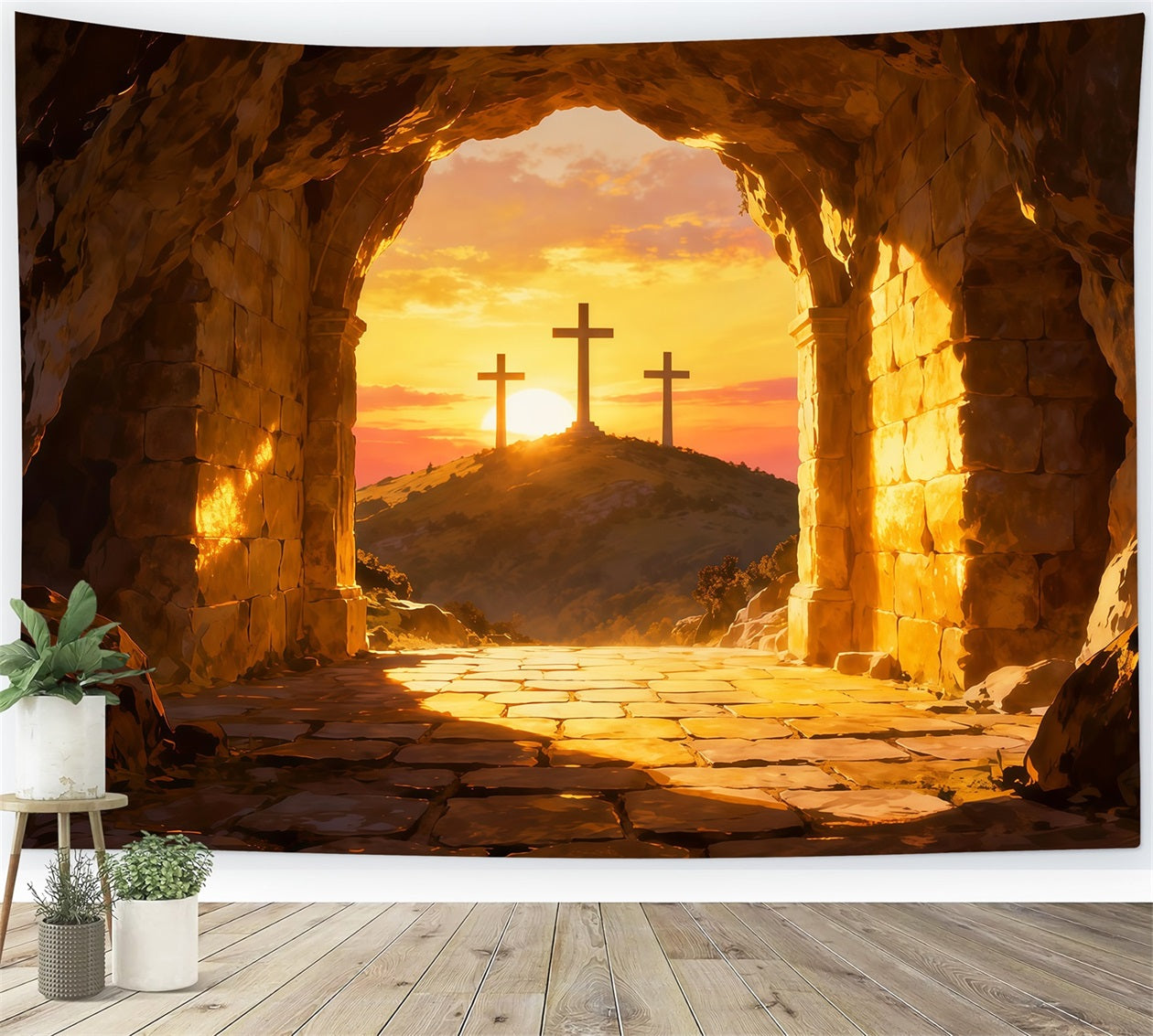 Religious Easter Backdrops He Is Risen Cross Hill Easter Photo Backdrop Ideas UK LXX61-133