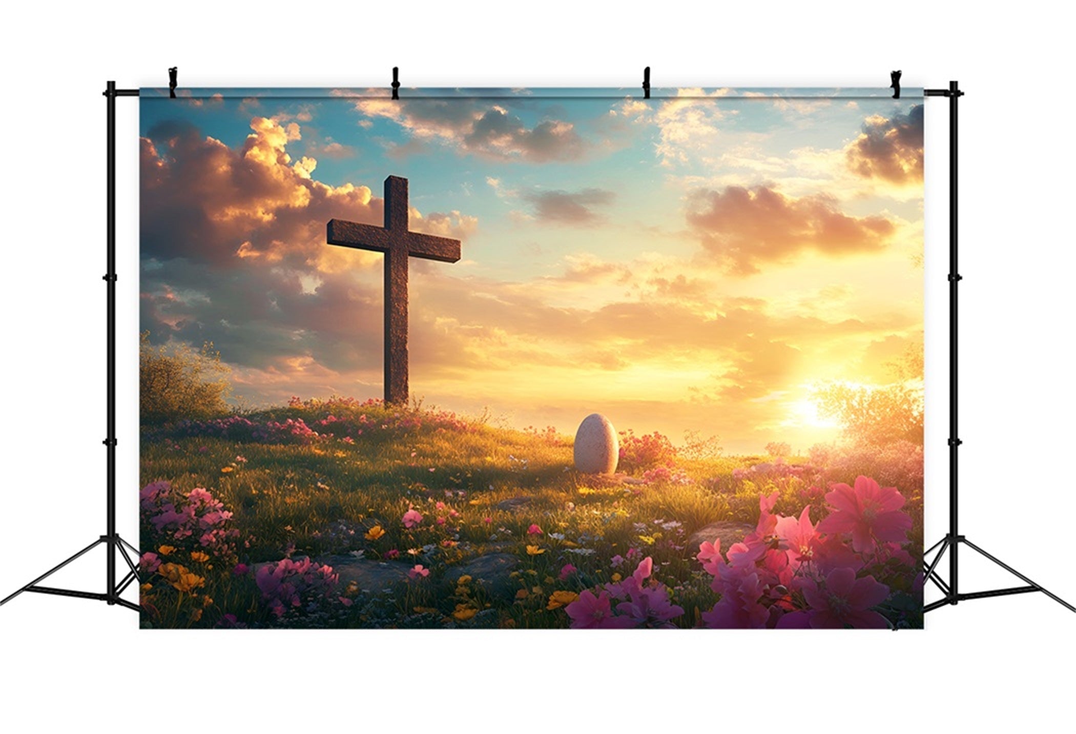 Christian Easter Backdrop He Is Risen Cross Meadow Easter Backdrop For Photography UK LXX61-142