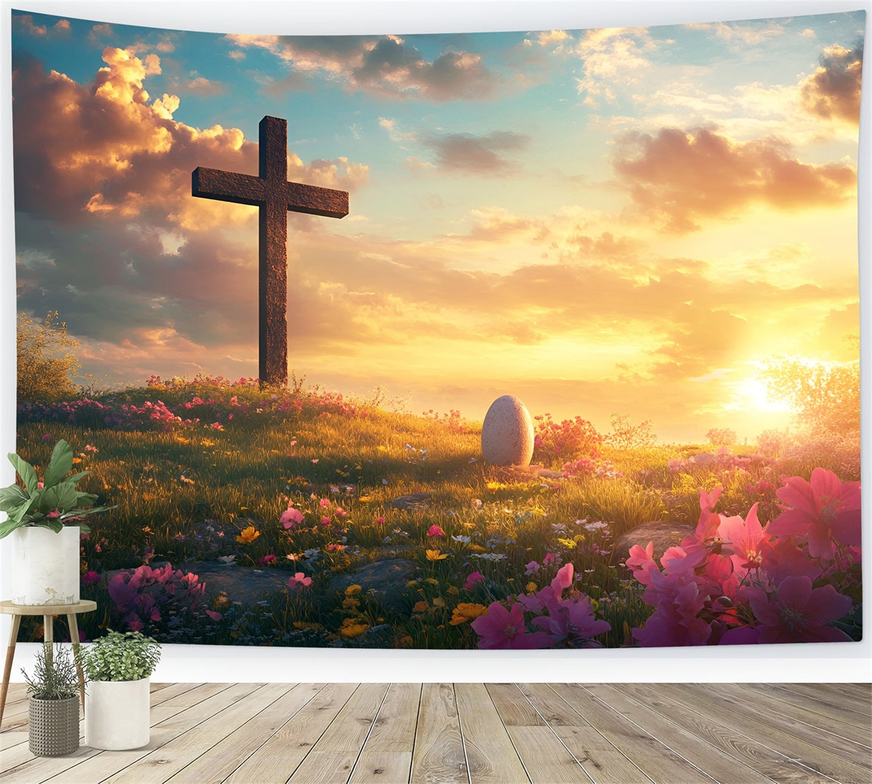 Christian Easter Backdrop He Is Risen Cross Meadow Easter Backdrop For Photography UK LXX61-142