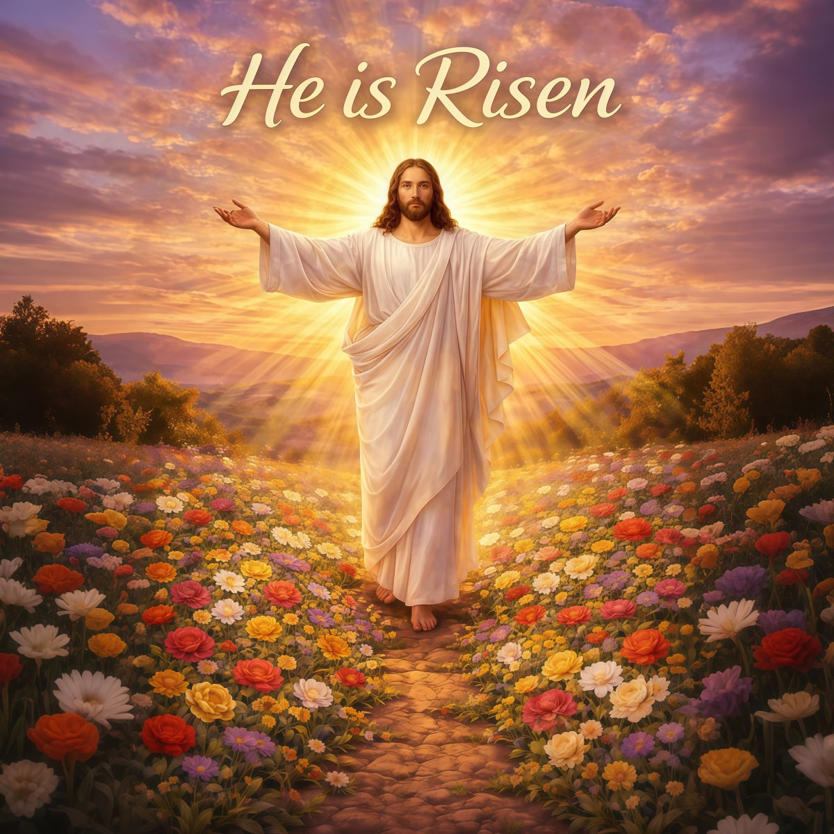 He Is Risen Backdrop Christ Holy Light Flowers Easter Backdrops For Photos UK LXX61-143
