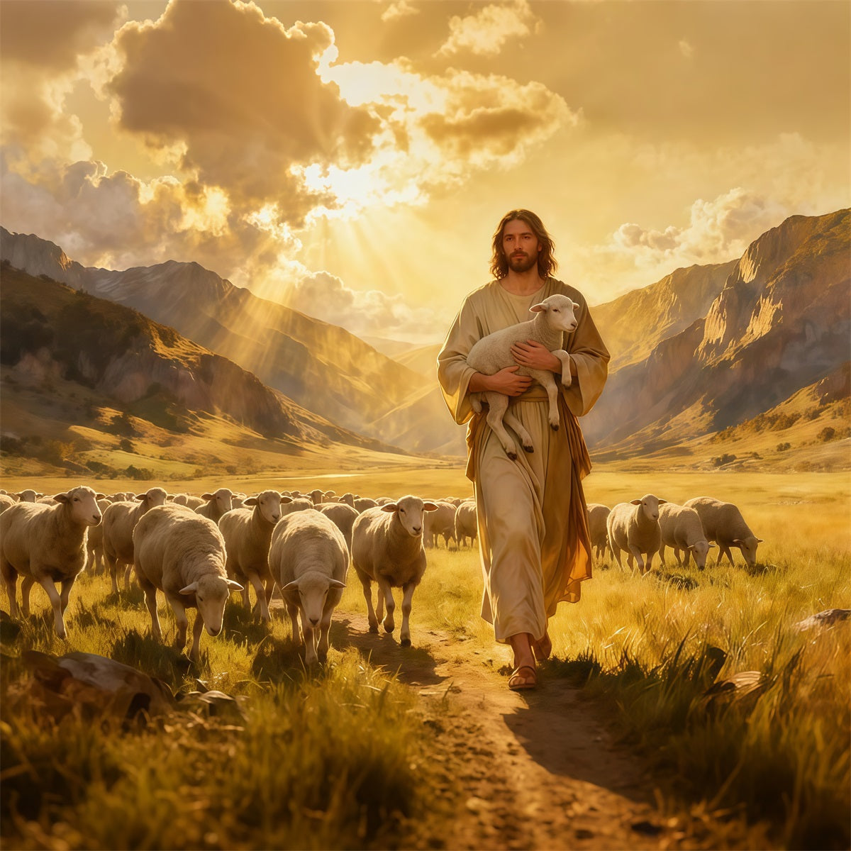 Christian Easter Photo Backdrop He Is Risen Shepherd Easter Backdrop UK LXX61-144