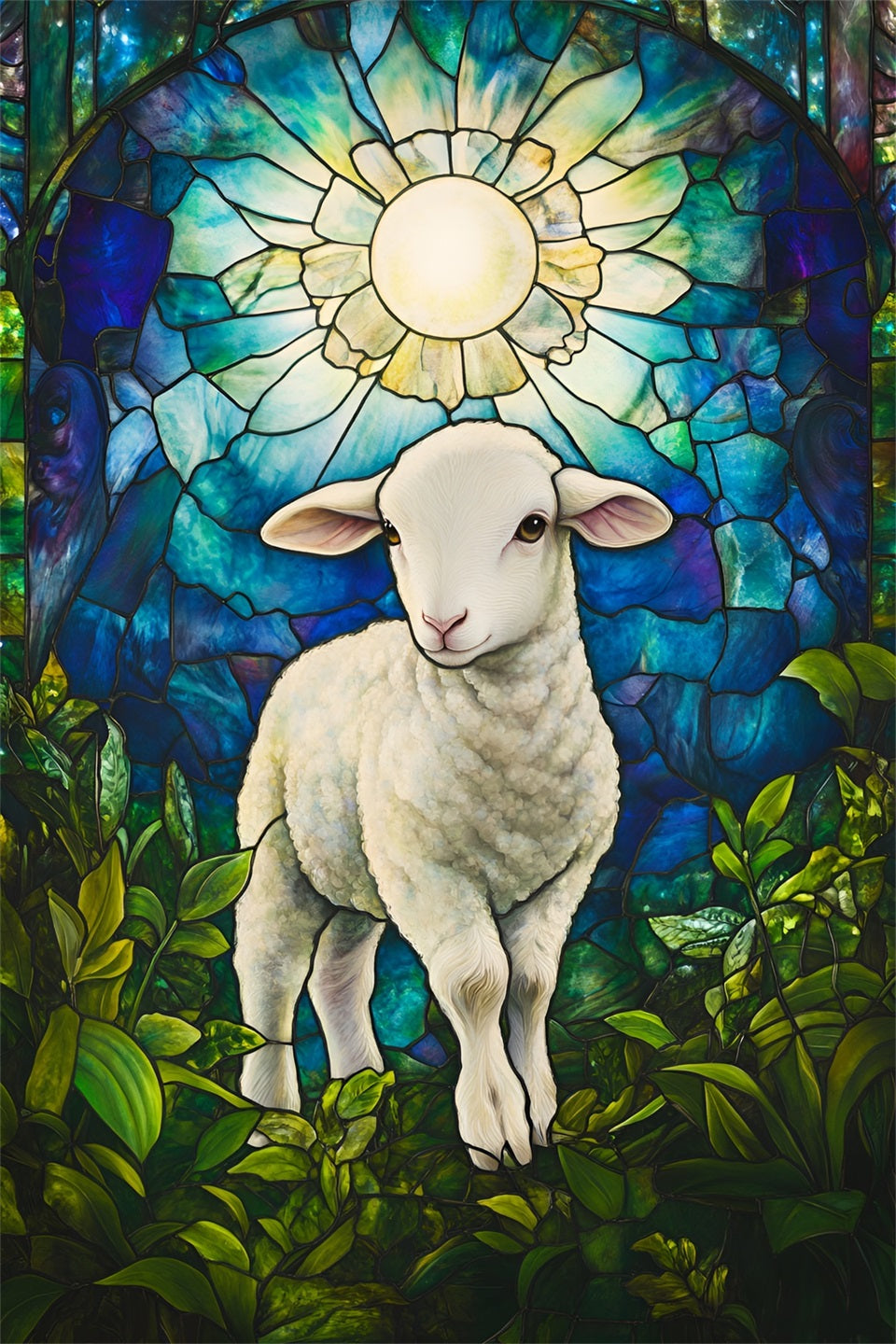 Easter Religious Backdrops Lamb Stained Glass He Is Risen Easter Photo Backdrops UK LXX61-149