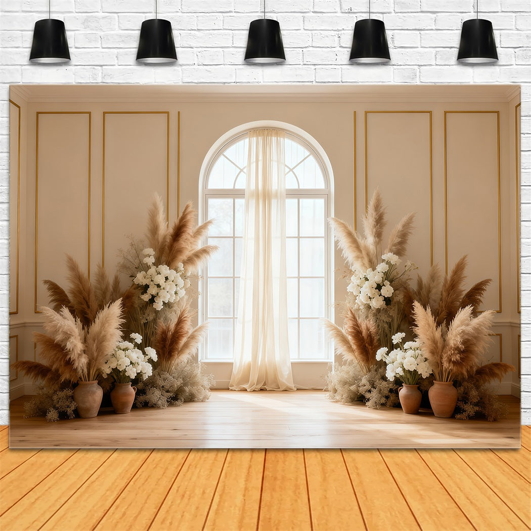 Pampas Grass Backdrop Minimal Pampas Window Elegance Spring Backdrops For Photography UK LXX61-156