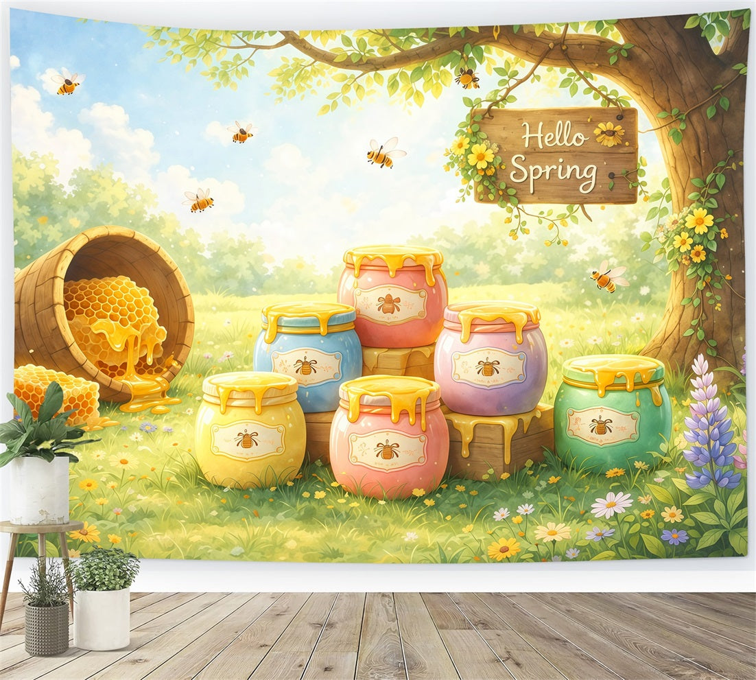 Bee Backdrop Honey Jar Garden Illustration Backdrop Spring UK LXX61-165