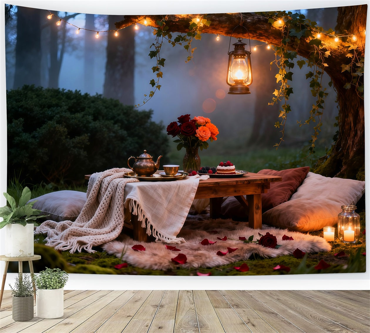Picnic Backdrop Enchanted Forest Night Lantern Spring Photo Backdrop Ideas UK LXX61-166