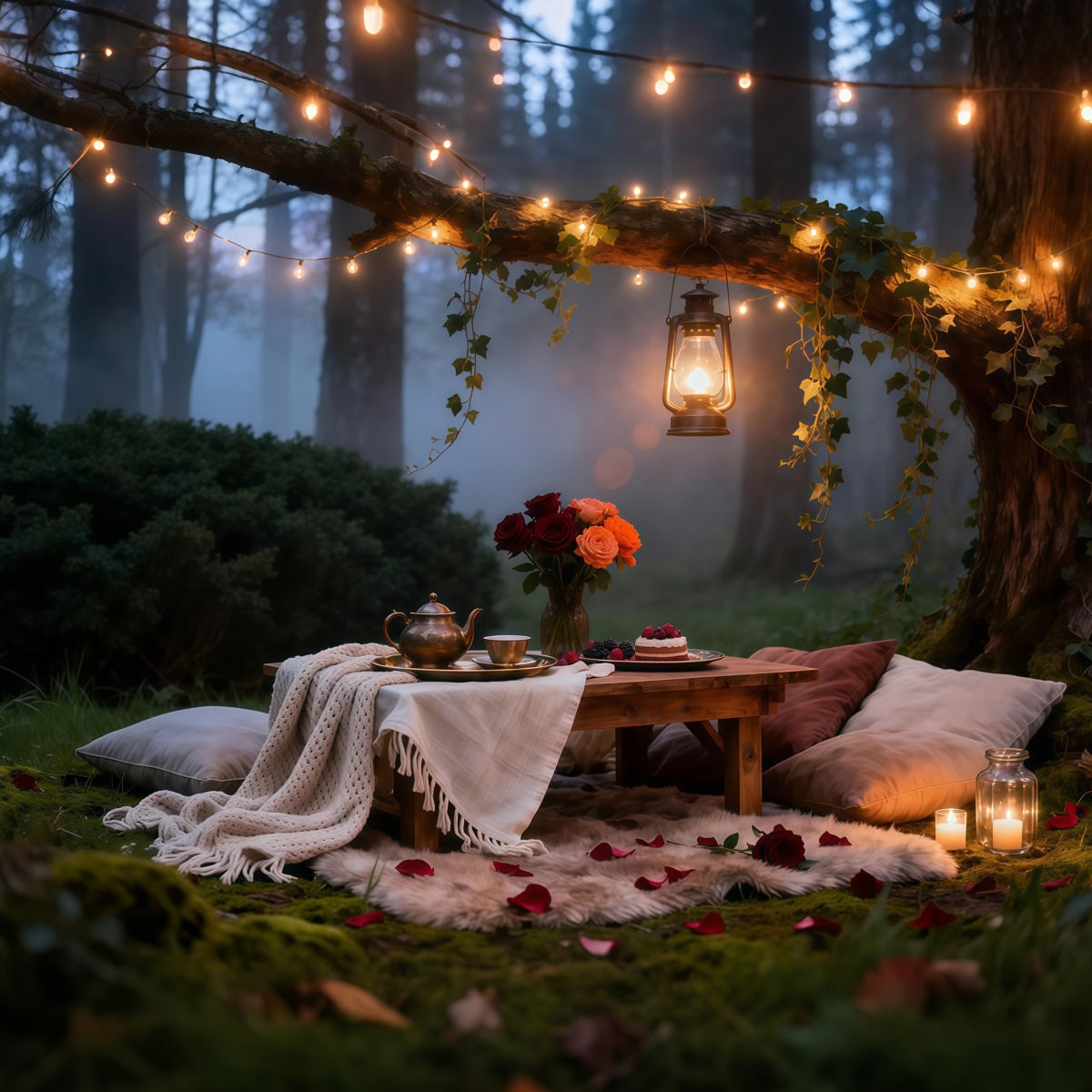 Picnic Backdrop Enchanted Forest Night Lantern Spring Photo Backdrop Ideas UK LXX61-166