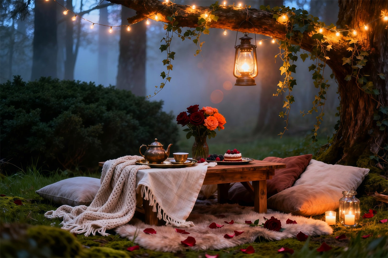 Picnic Backdrop Enchanted Forest Night Lantern Spring Photo Backdrop Ideas UK LXX61-166