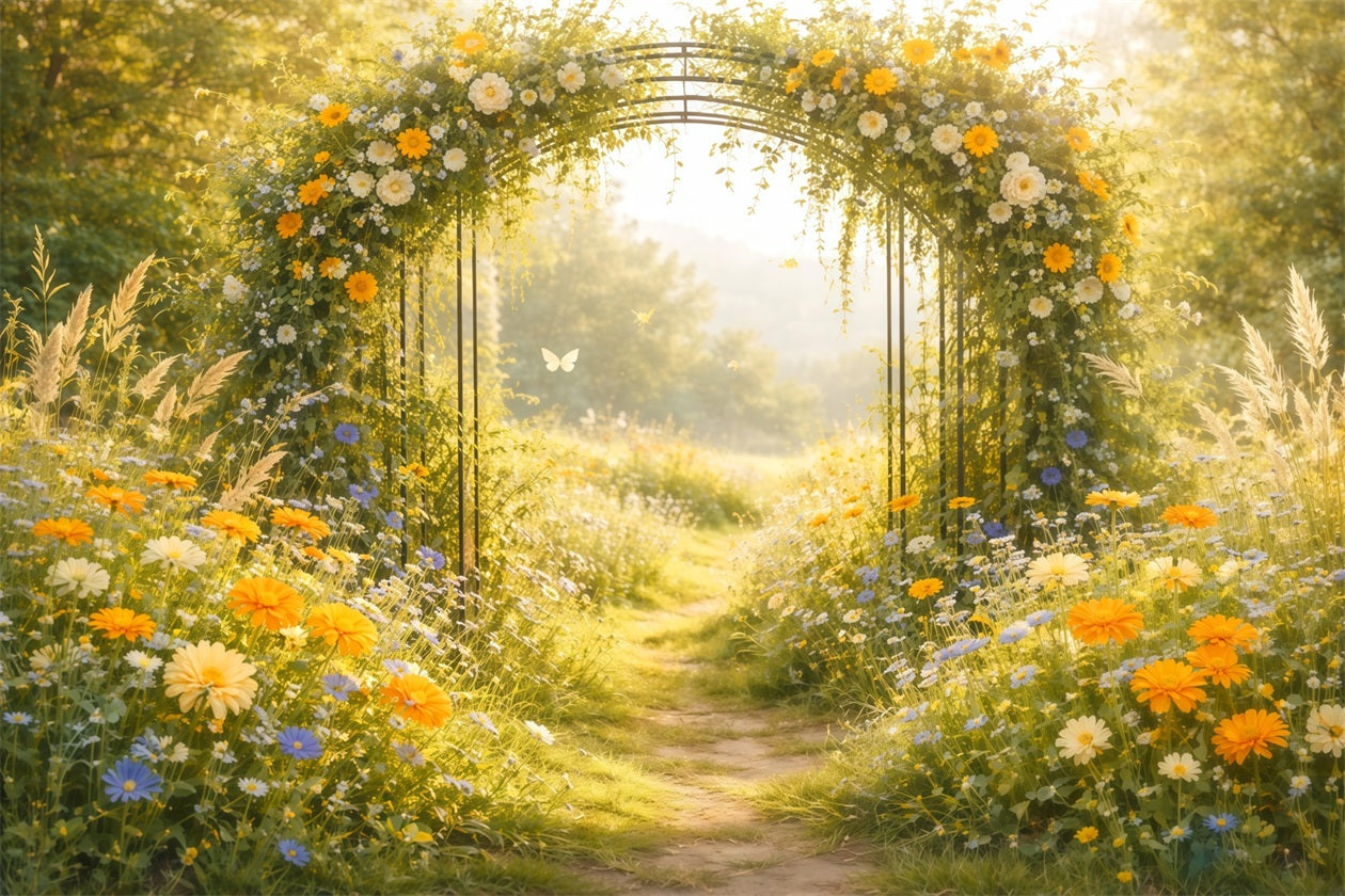 Butterfly Backdrop Ideas Sunlit Wildflower Garden Arch Spring Time Backdrop UK LXX61-167