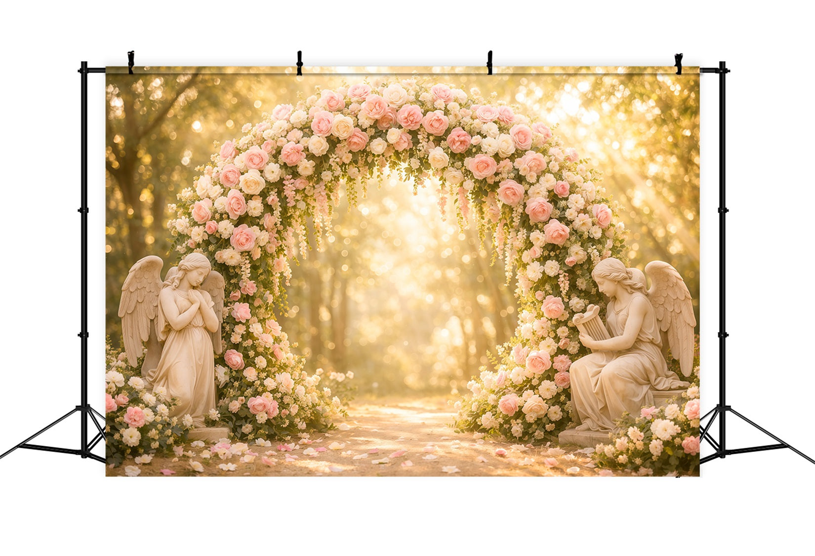 Garden Photo Backdrop Blush Rose Angel Archway Bokeh Floral Backdrops UK LXX61-181