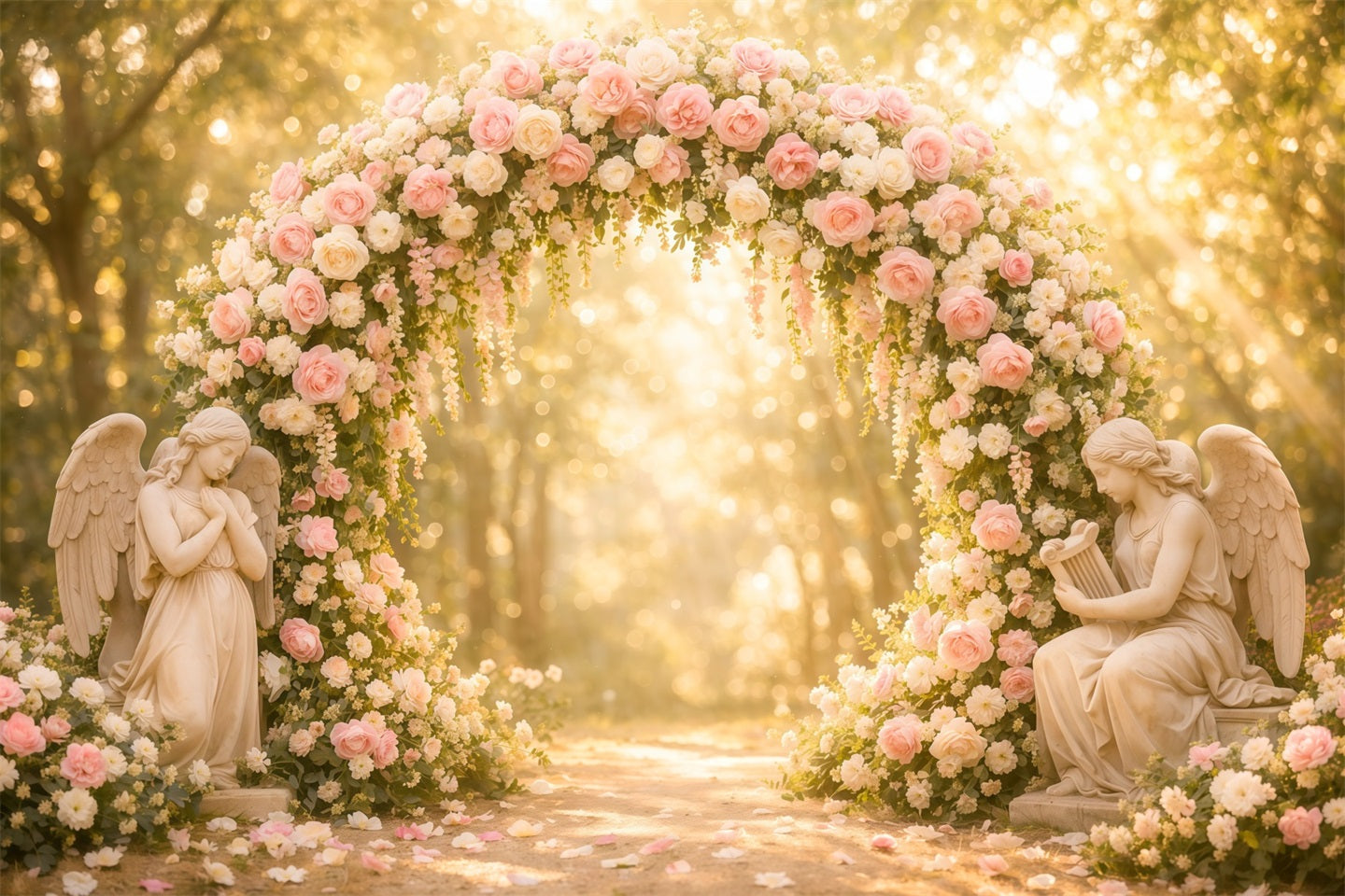Garden Photo Backdrop Blush Rose Angel Archway Bokeh Floral Backdrops UK LXX61-181