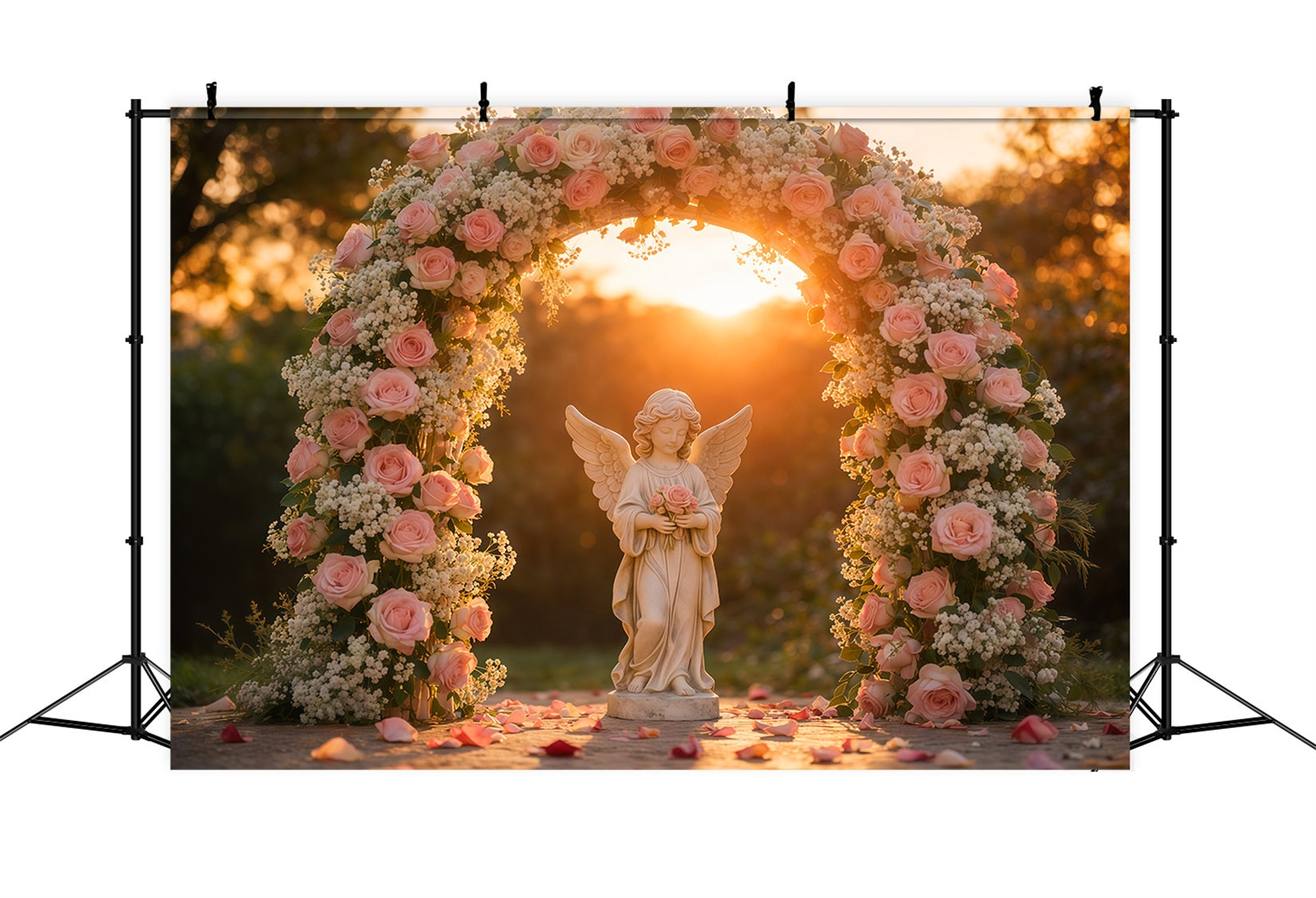 Garden Photo Backdrop Golden Hour Angel Roses Arch Floral Backdrops UK LXX61-182