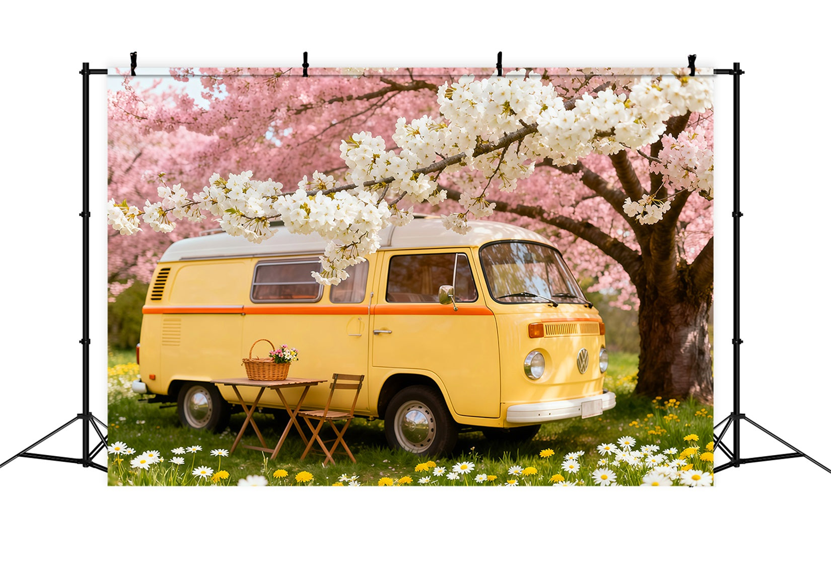 Wildflower Photo Backdrop Cherry Blossom Camper Picnic Floral Backdrops For Photography UK LXX61-184