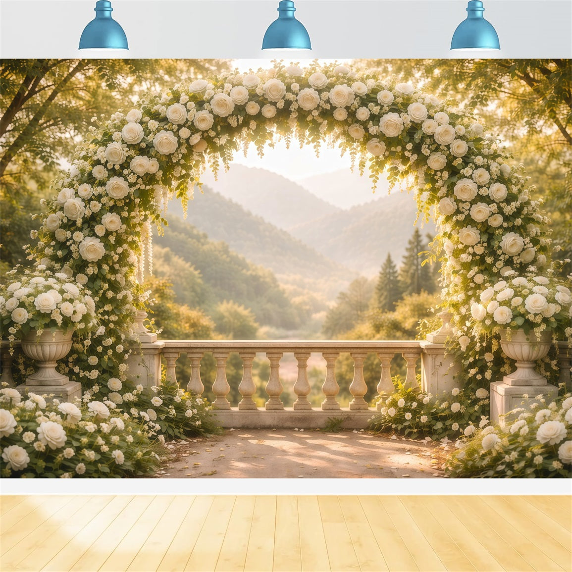 Flower Garden Backdrop White Arch Terrace Vista Floral Photography Backdrop UK LXX61-188