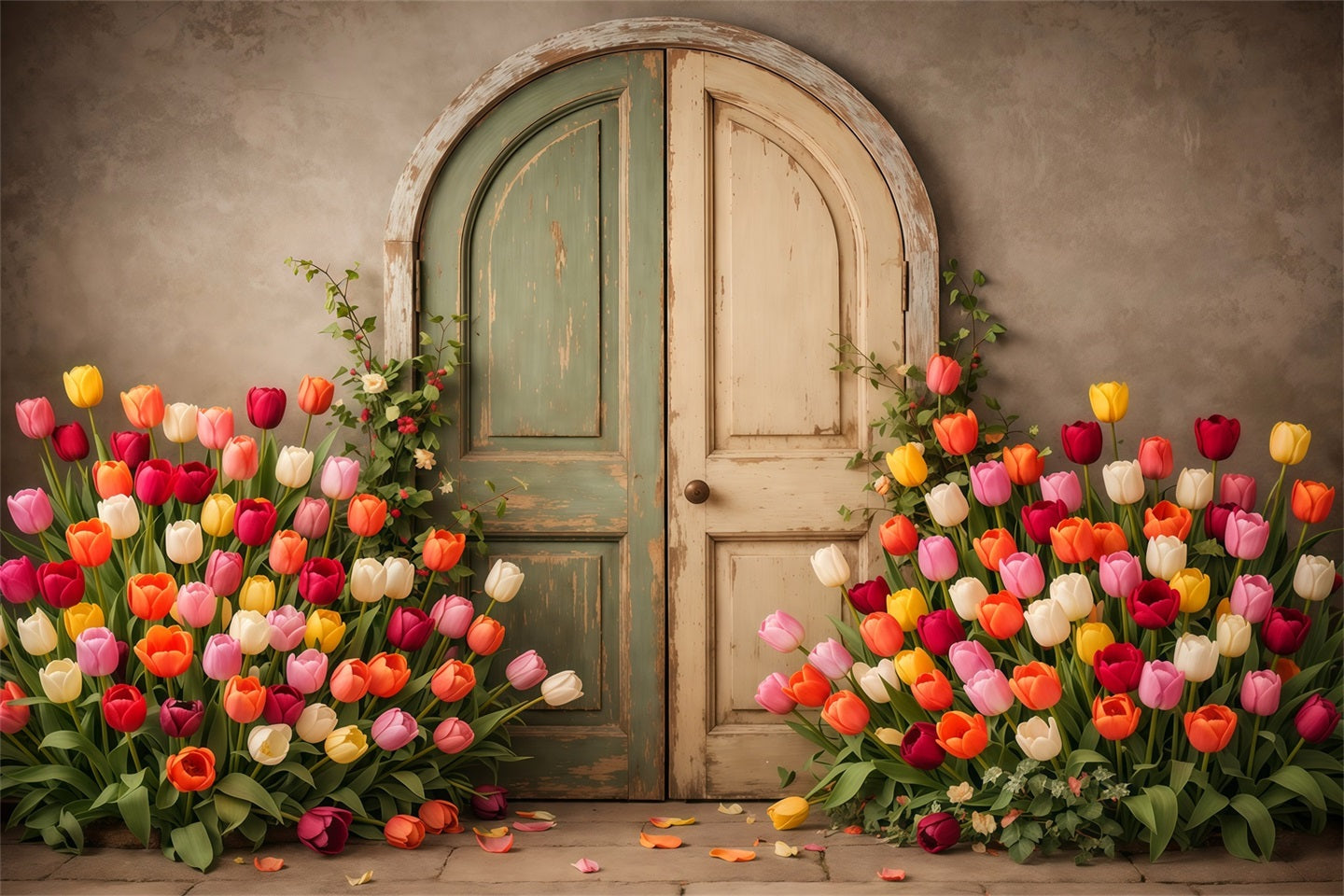 Tulip Backdrop Vintage Pastel Door Garden Floral Photo Backdrops UK LXX61-196