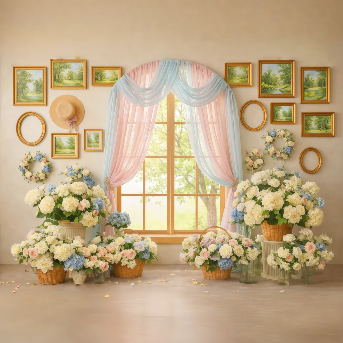 Spring Floral Backdrop Window Pastel Curtain Gallery Floral Backdrop Design UK LXX61-199