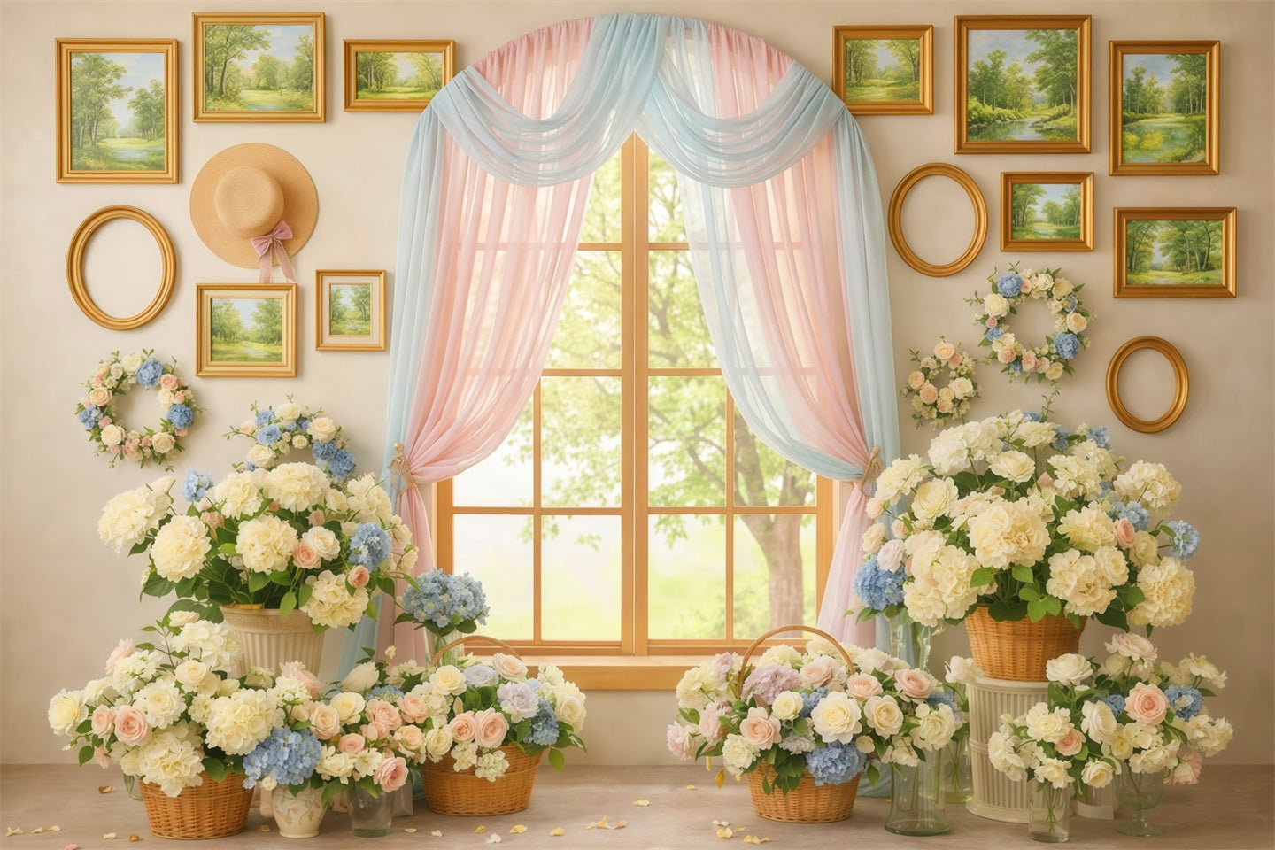 Spring Floral Backdrop Window Pastel Curtain Gallery Floral Backdrop Design UK LXX61-199