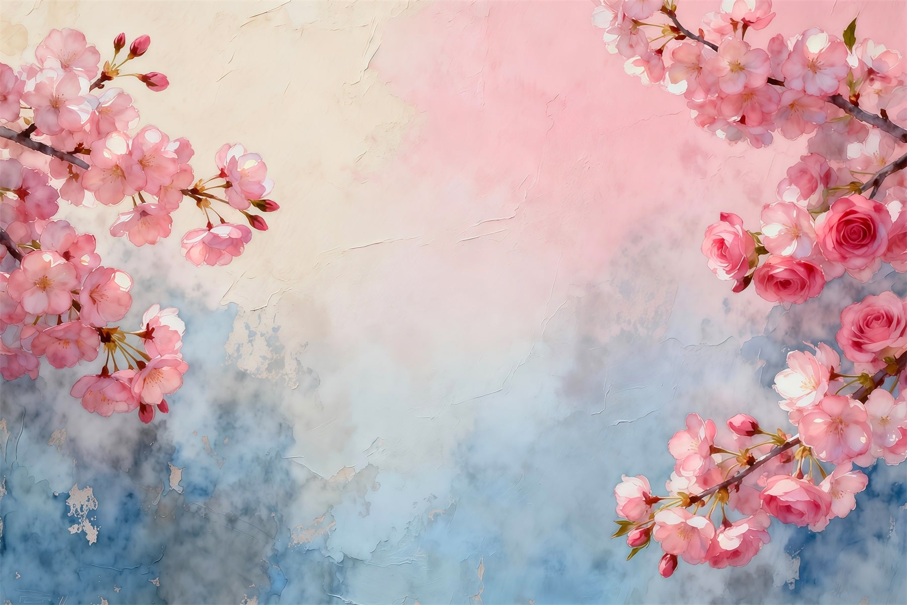 Cherry Blossom Backdrops Watercolor Pink Flower Art Backdrop Floral UK LXX61-201
