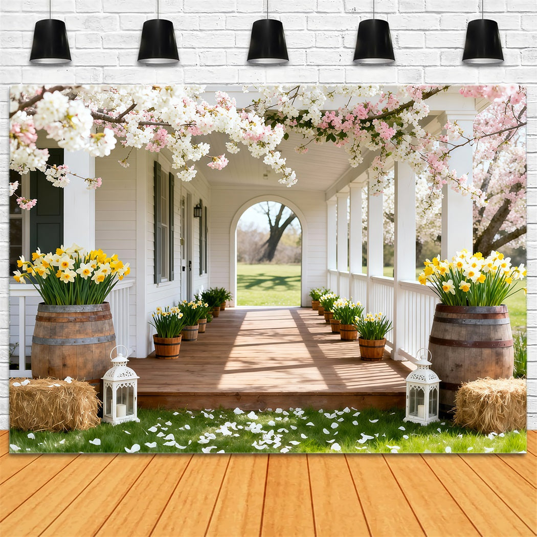 Daffodil Backdrop Cherry Blossom Porch Walkway Floral Backdrop For Photos UK LXX61-203