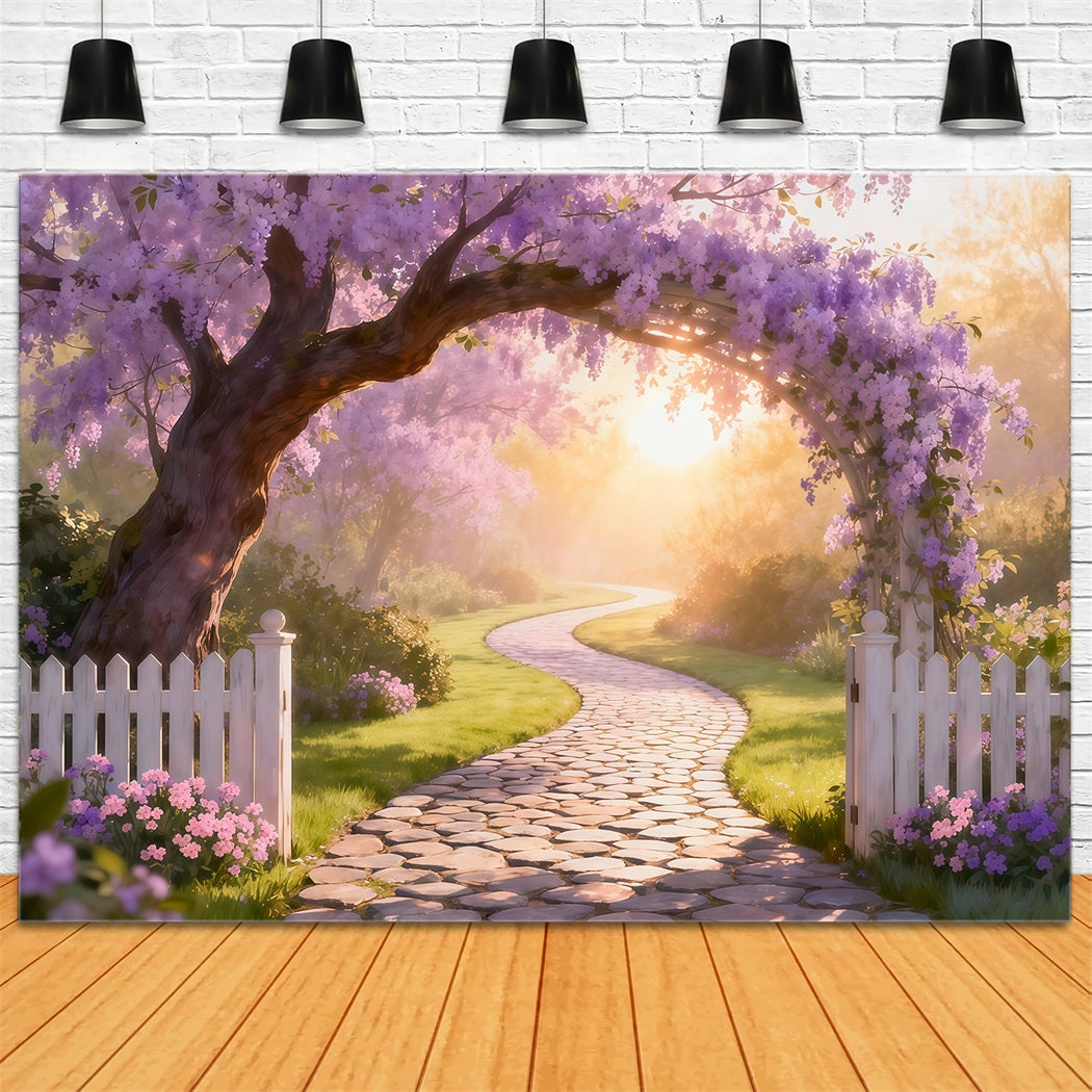 Spring Flower Backdrop Wisteria Arch Sunlit Path Floral Garden Backdrop UK LXX61-205