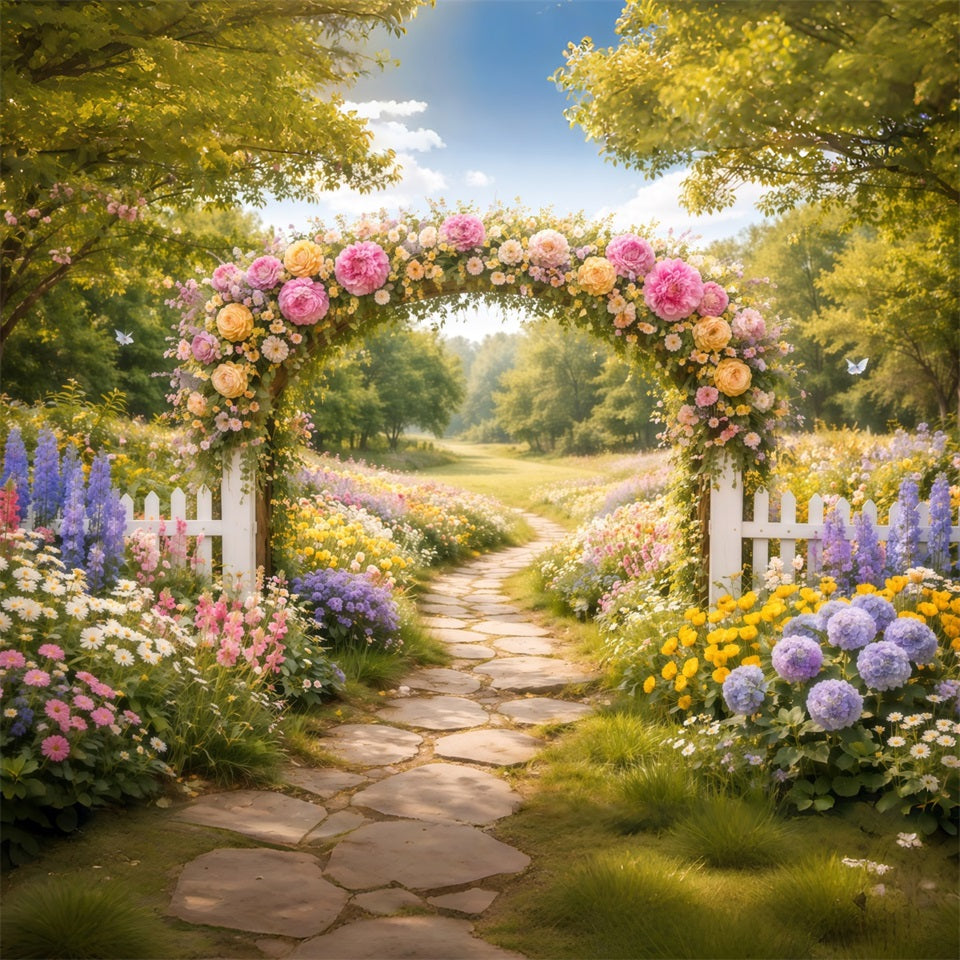 Spring Flower Backdrop Wildflower Arch Meadow Trail Floral Garden Backdrop UK LXX61-206