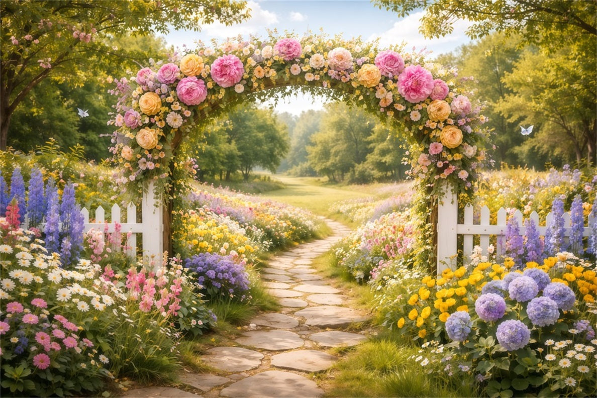 Spring Flower Backdrop Wildflower Arch Meadow Trail Floral Garden Backdrop UK LXX61-206