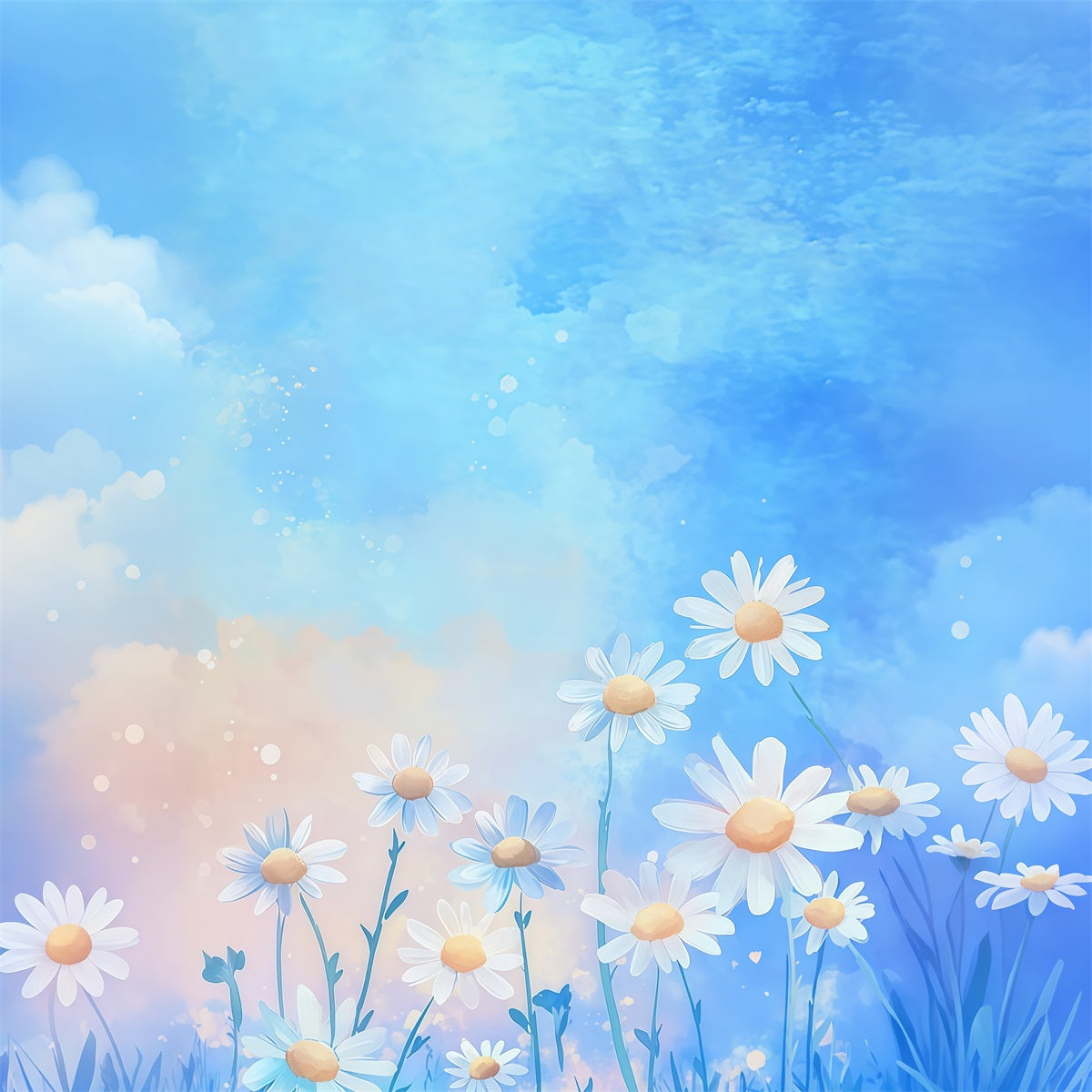 Daisy Photo Backdrop Watercolor Flower Sky Wash Floral Photography Backdrops UK LXX61-207
