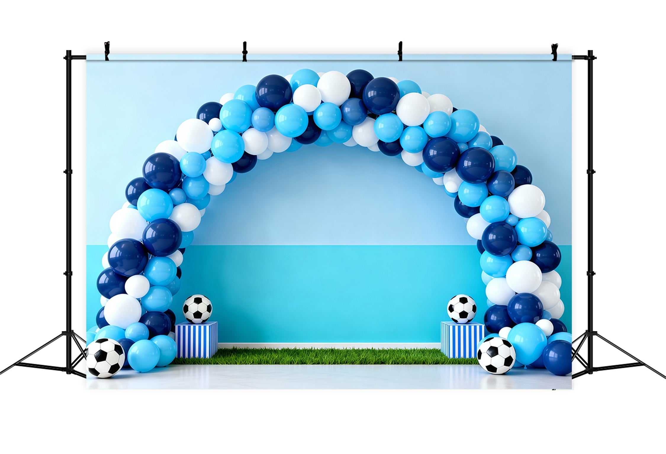 Soccer Photo Backdrop Blue Balloon Goal Arch Sports Backdrops For Photography UK LXX61-218