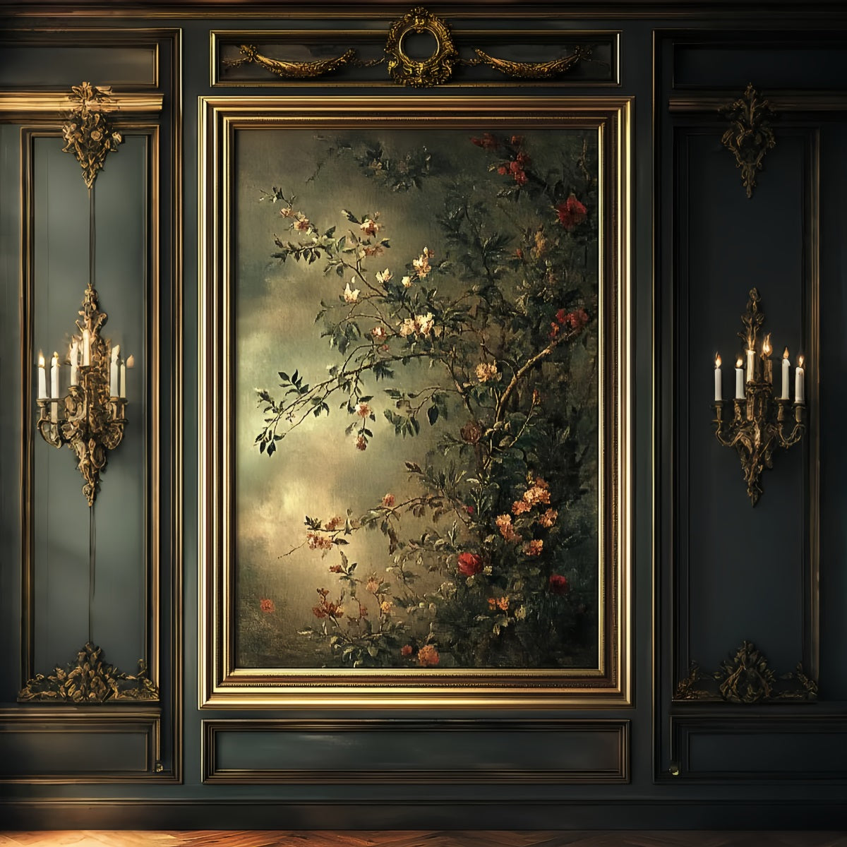 Family Portrait Backdrop Classic Framed Floral Painting Studio Portrait Backdrops UK LXX61-32