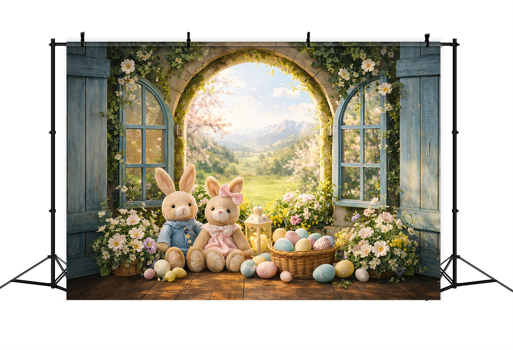 Bunny Photo Backdrop Spring Arch Window Wildflower Photo Booth Easter Backdrop Ideas UK LXX61-40