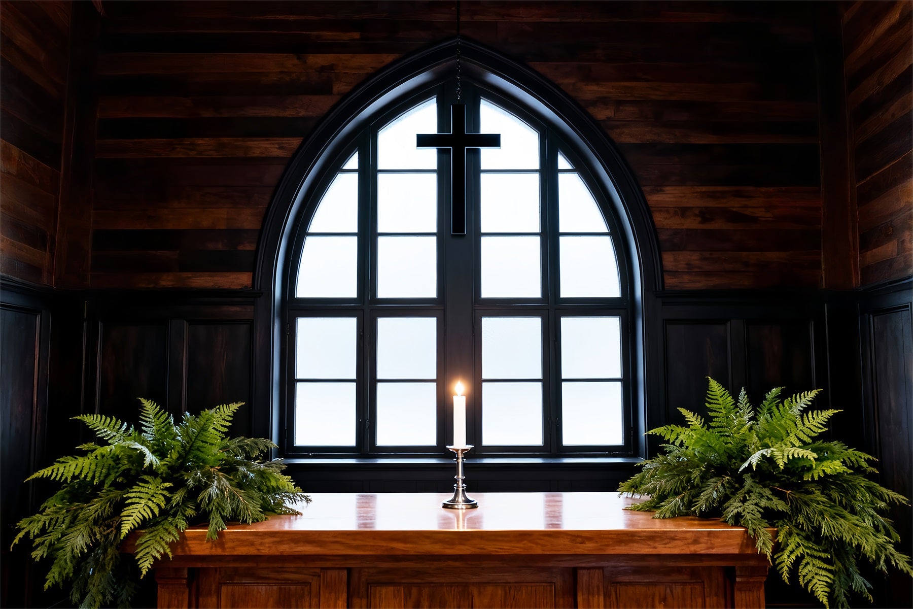 Easter Photo Backdrop Church Rustic Chapel Cross Candlelight Easter Backdrop Backdrops UK LXX61-59