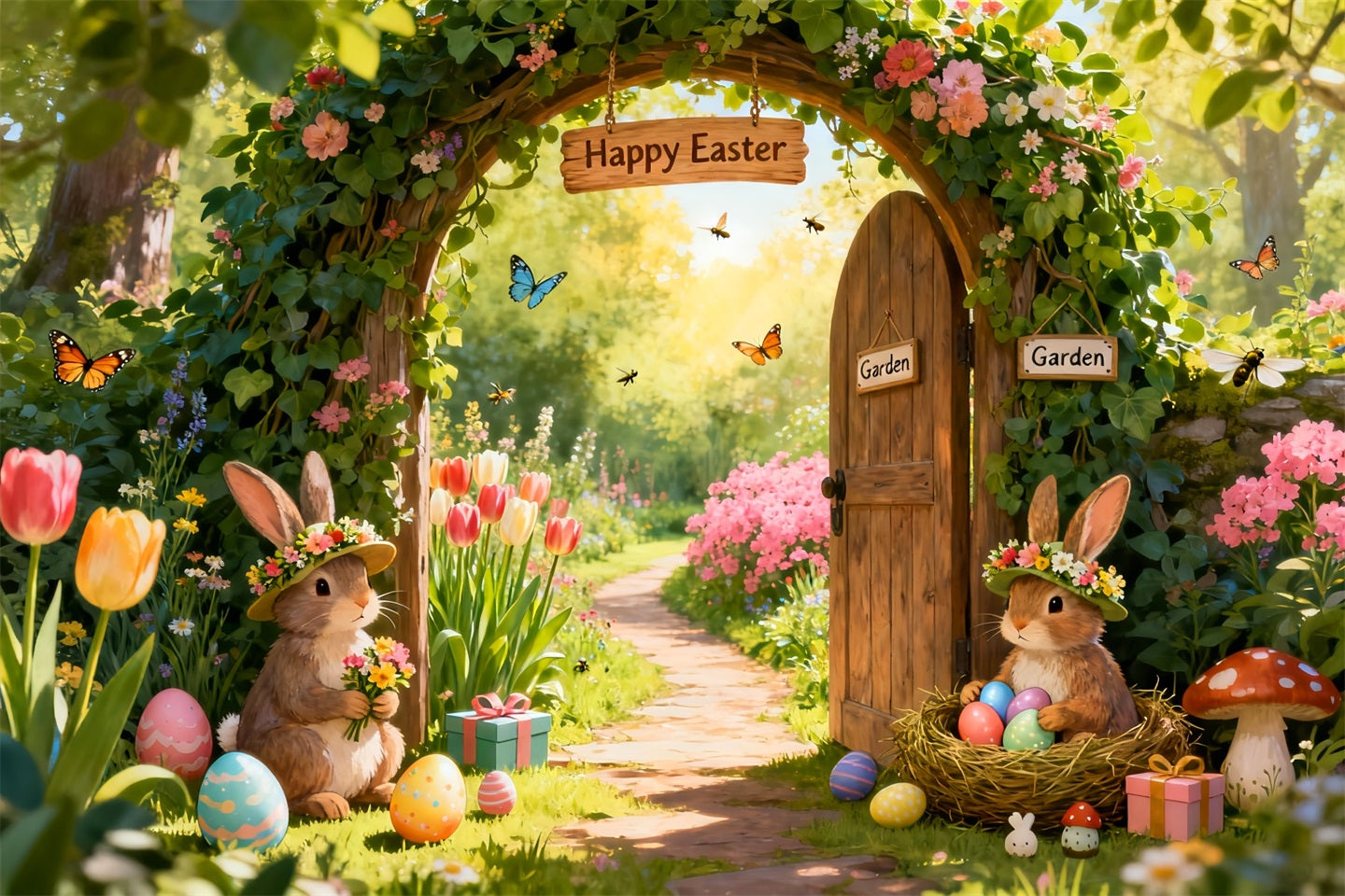 Easter Bunny Backdrops Enchanted Garden Flower Arch Photo Shoot Easter Backdrop UK LXX61-74