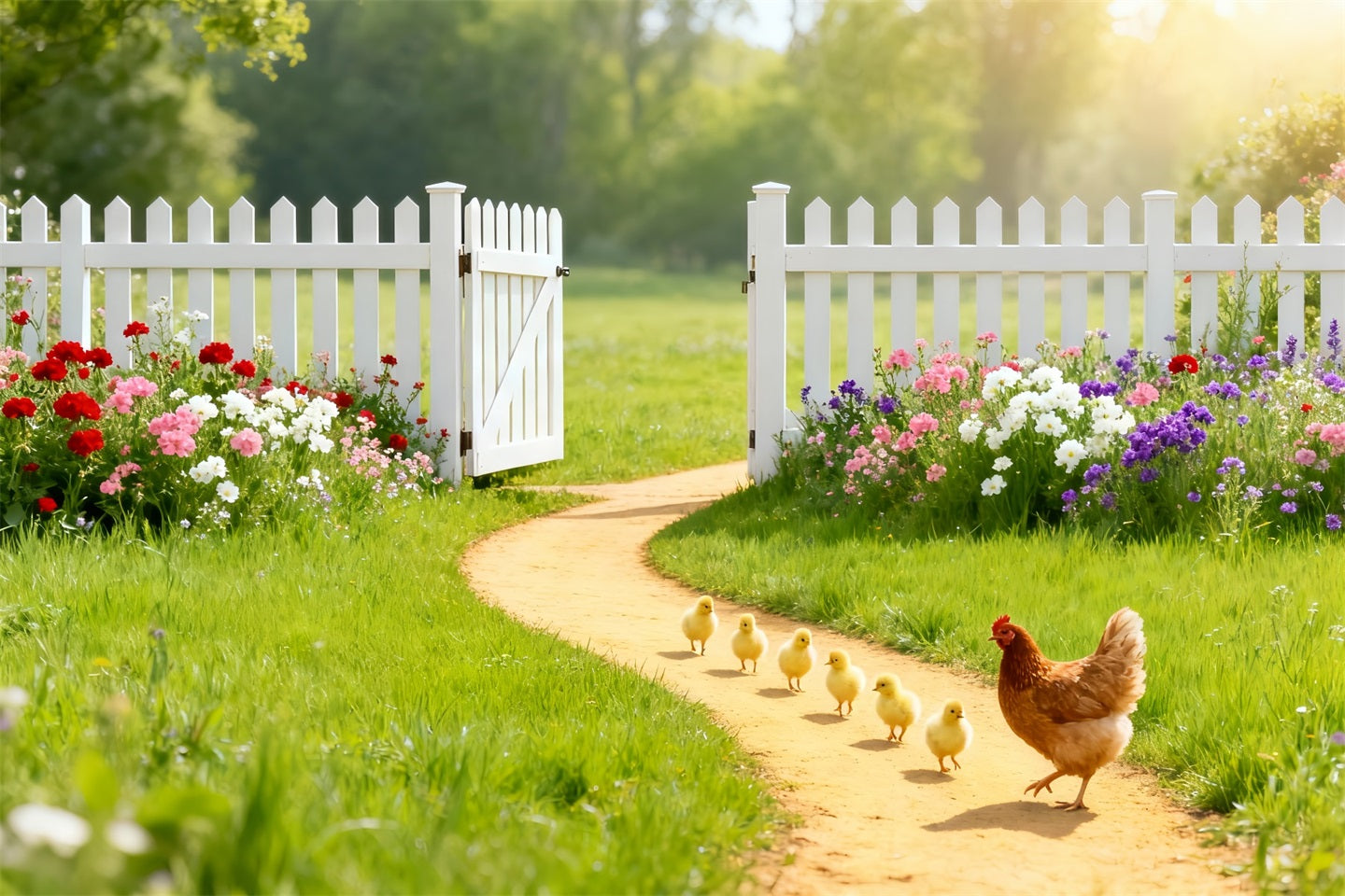 Baby Chick Backdrop Sunny Garden Wildflower Bouquet Easter Backdrop Ideas UK LXX61-95